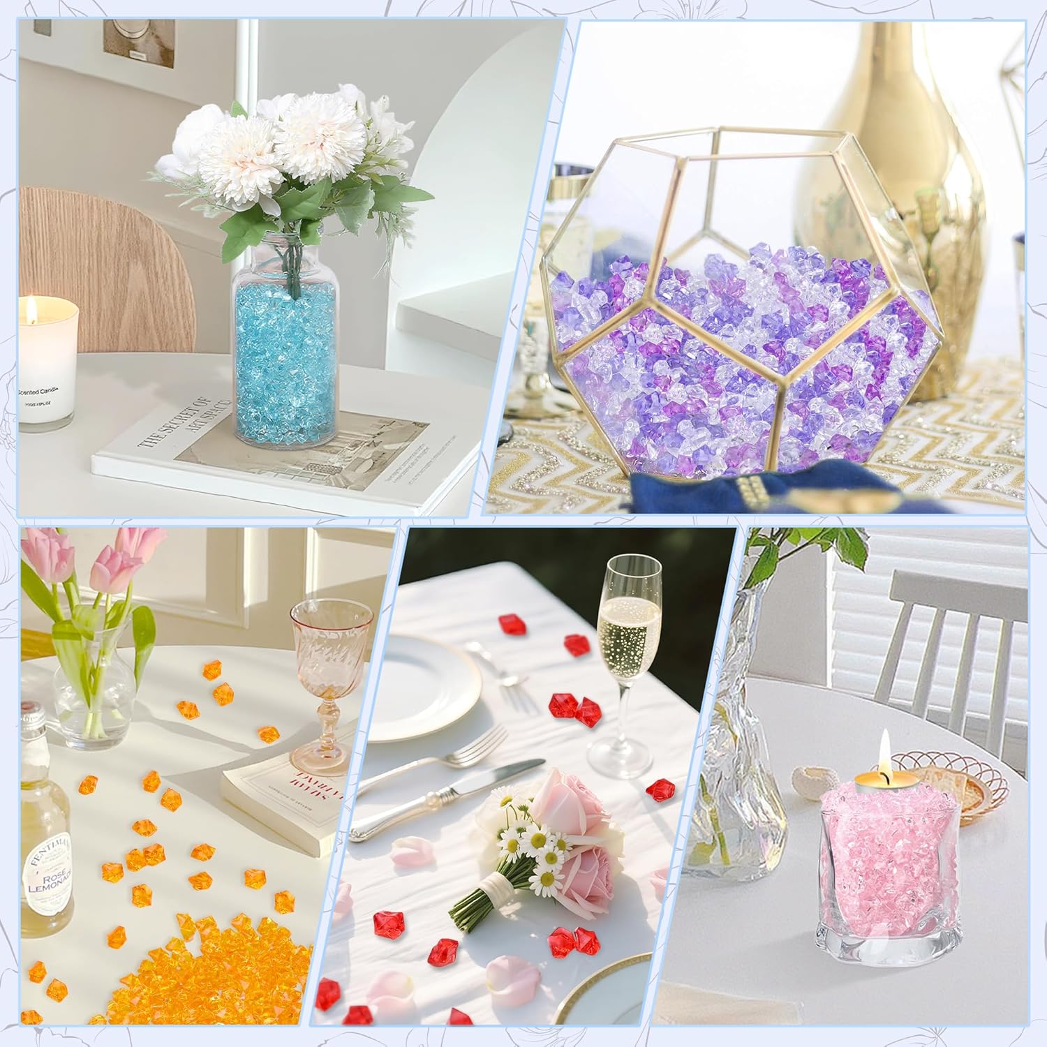 LAIDANLA 500PCS Mixed Purple Acrylic Gems Vase Fillers Fake Ice Cubes Plastic Diamonds Fake Crushed Rocks for Centerpiece DIY Party Table Scatter Prop Wedding Decoration Accessories - Image 6
