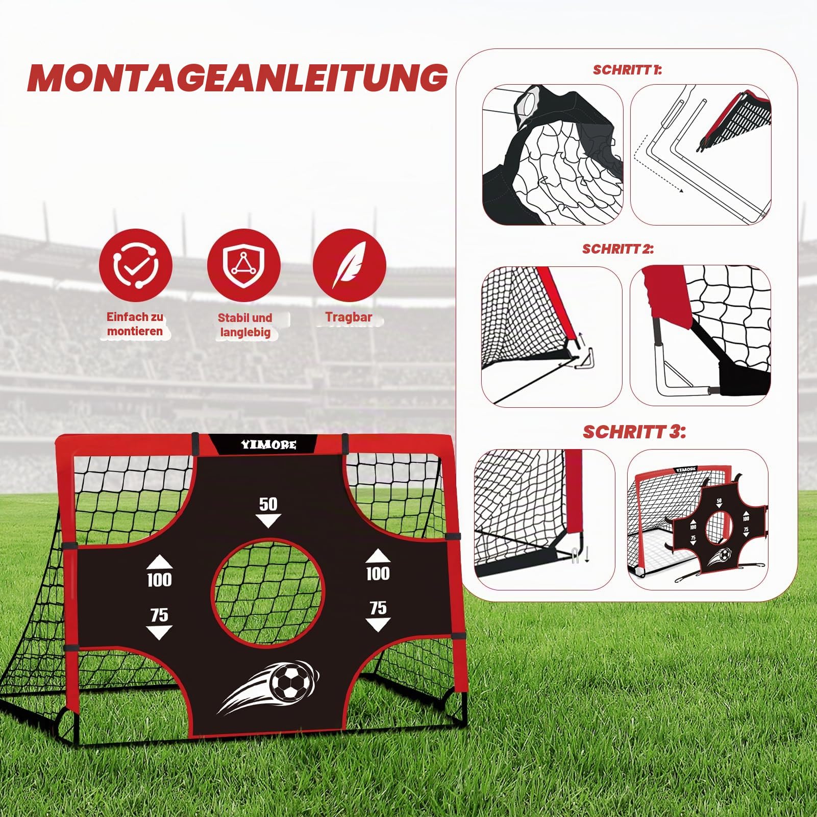 Yimore Fussballtore für Garten Kinder mit Tragetasche-3 in 1 Kinder Fußballtor Torwand für Kinder-Faltbares Fußball Tor Fussballtore Geschenke für Garten Kinder
