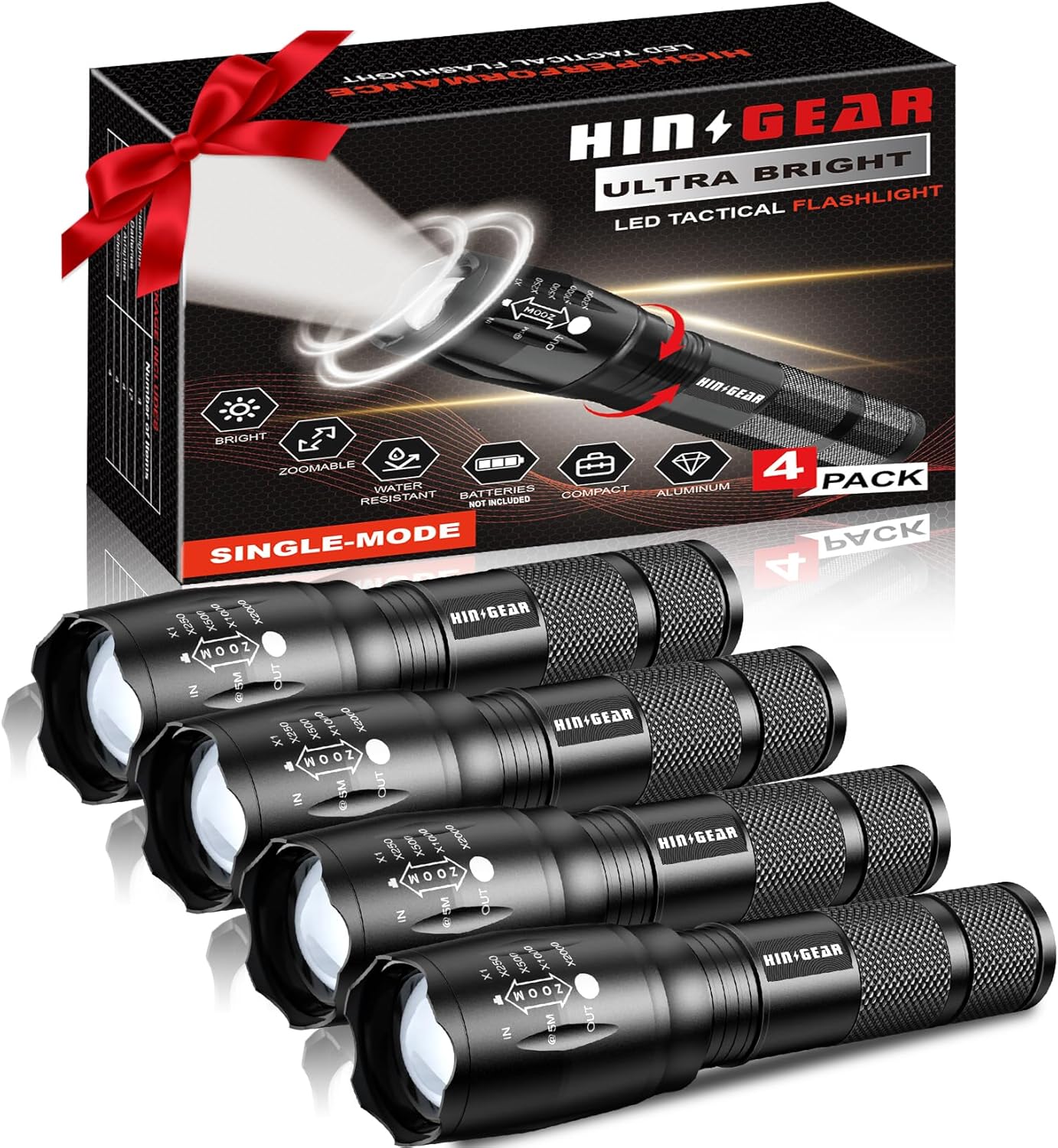 1 Mode Flashlights 4 Pack, Tremendous Vibrant Zoomable LED Tactical Flashlight Excessive Lumens, Water Resistant Transportable Pocket Flash Gentle for Emergency, Tenting, Residence, and Reward – SL2000