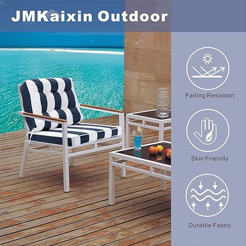 Miniatura 4 de JMKaixin Juego de cojines de asiento y respaldo para sillas profundas para muebles de patio  Cojines para sillas de salón con lazos  Cojines