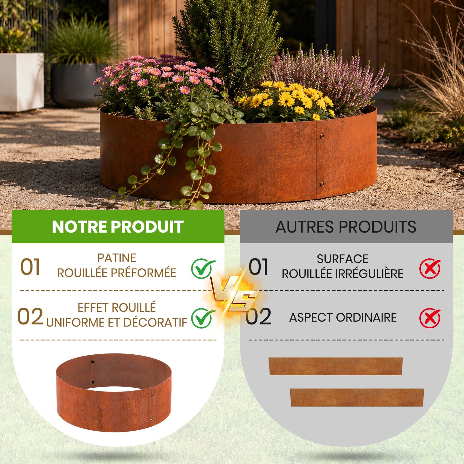 Corten Steel Garden Edging for Trees Diameter 100 cm Height 20 cm Round Metal Lawn Edging Easy Assembly
