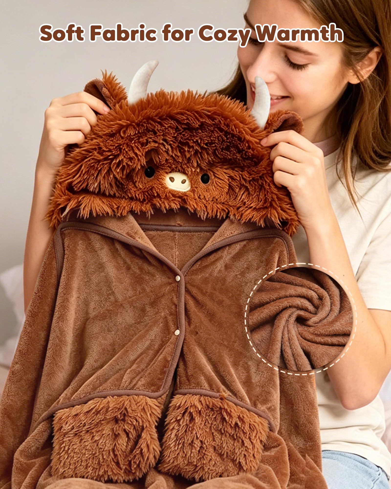 SQEQE Tragbare Decken mit Kapuze und Handschuhen Hoodie Decke Sofadecke Cartoon Kuscheldecke für Damen und Herren 150x130cm