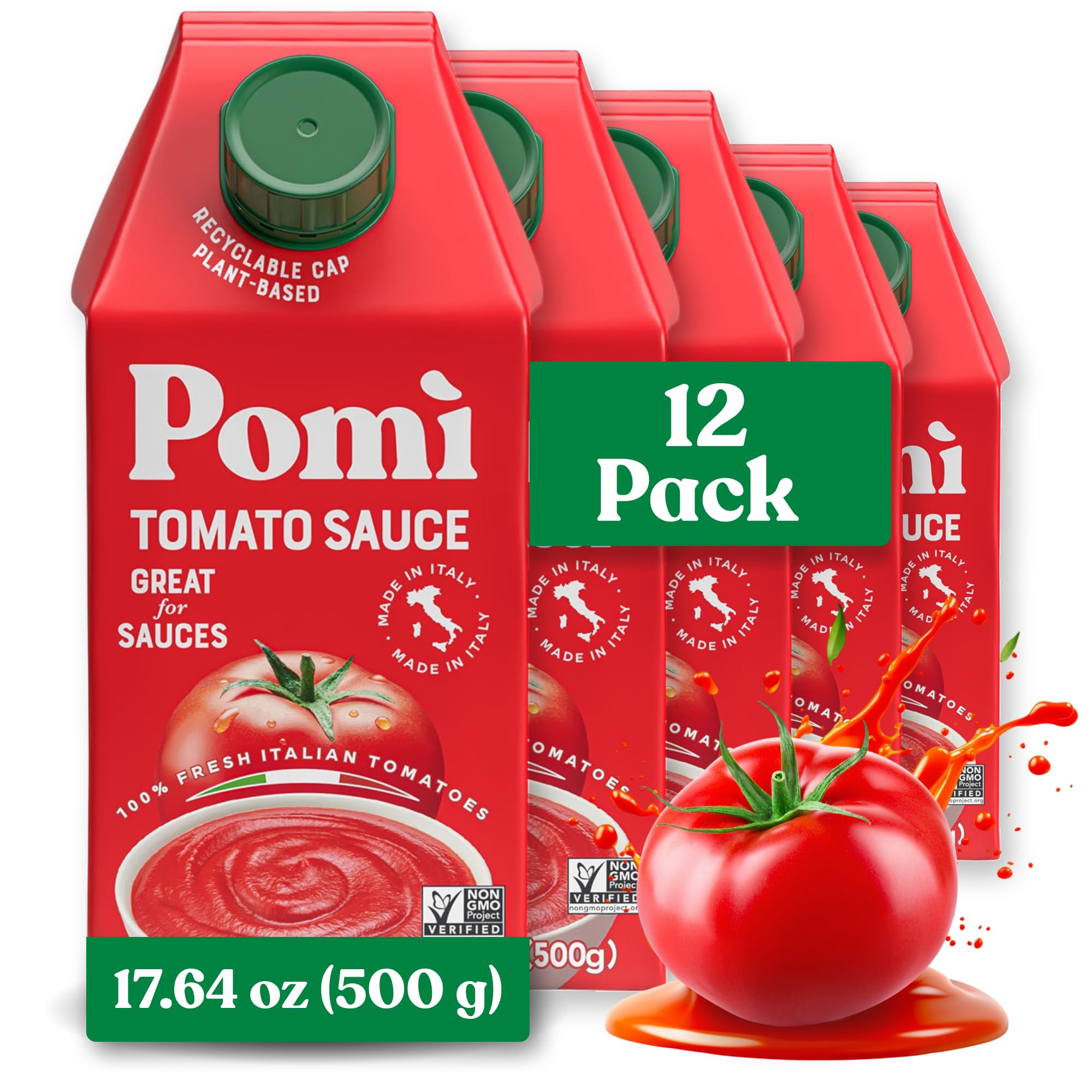Pomì Tomato Sauce 17.64oz (Pack of 12) - Creamy, Velvety Italian Sauce with a Touch of Salt, No Additives or Preservatives - Made from 100% Fresh Italian Tomatoes, BPA-Free Carton