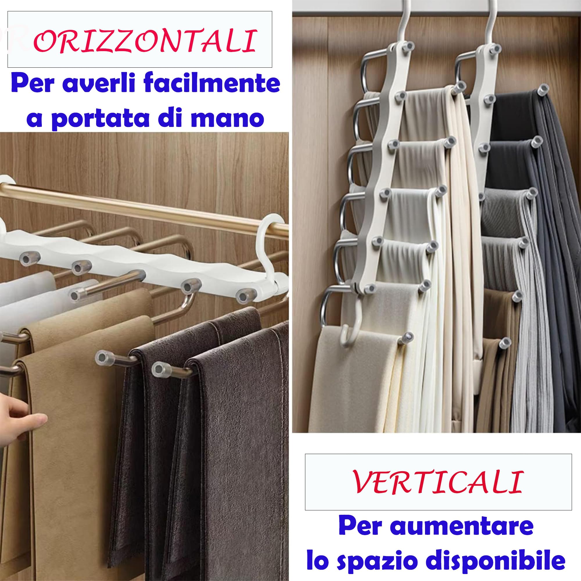3 Grucce Appendipantaloni 6 In 1 Salvaspazio In Acciaio Inox | Multiuso Per Jeans, Sciarpe E Cravatte | Ganci Antiscivolo - 5