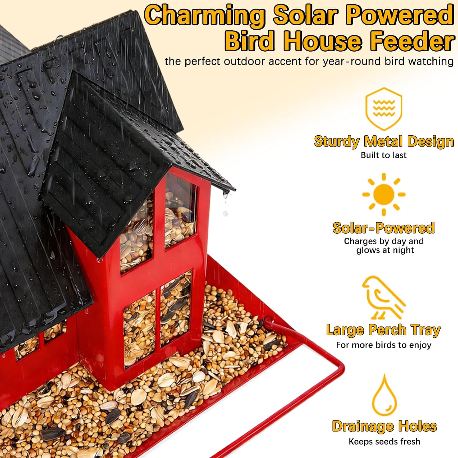 Solar Bird Feeders for Outdoors Hanging, Heavy-Duty Metal Birdfeeders Outside Hanging with Solar Lights, Wild Bird Feeders for Garden Decor, Unique Gifts for Bird Lovers, Mom and Grandma