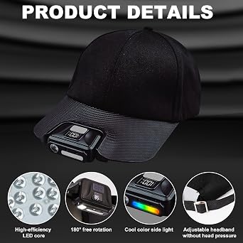 LED Headlamp Hat,Hat Light Clip On Visor Light,Baseball Cap Headlamps | Waterproof, High-Intensity, Rechargeable, 180 Adjustable, Hands-Free