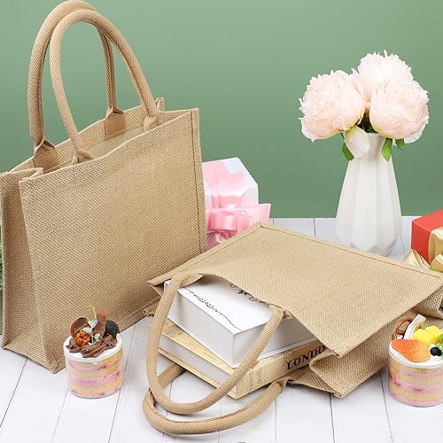 Miniatura 4 de Aodaer 12 bolsas de yute de arpillera reutilizables de lino con asas bolsas de regalo de dama de honor bolsa de compras para bodas playa viajes 122