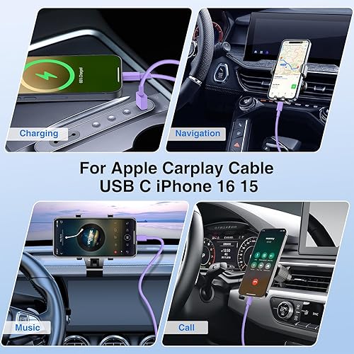 Vista 40 de Carplay - Cable de carga USB C para iPhone 16 15 Pro Max, paquete de 4 [3/3/6/6 pies] 60 W USB C a USB C cable y USB A a USBC cable de carga rápida