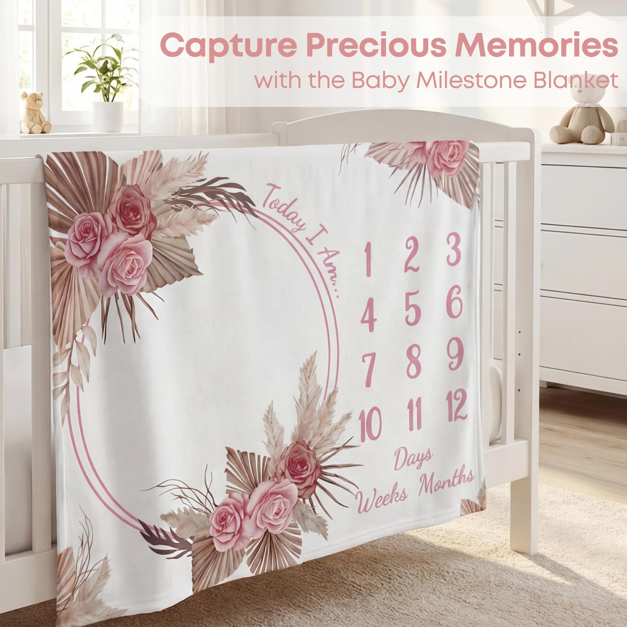 Manta mensual de hito para bebé niña, forro polar suave, manta de hito para recién nacido, fondo de fotografía floral, manta de primer año del bebé, decoración de guardería, 50 x 40 pulgadas
