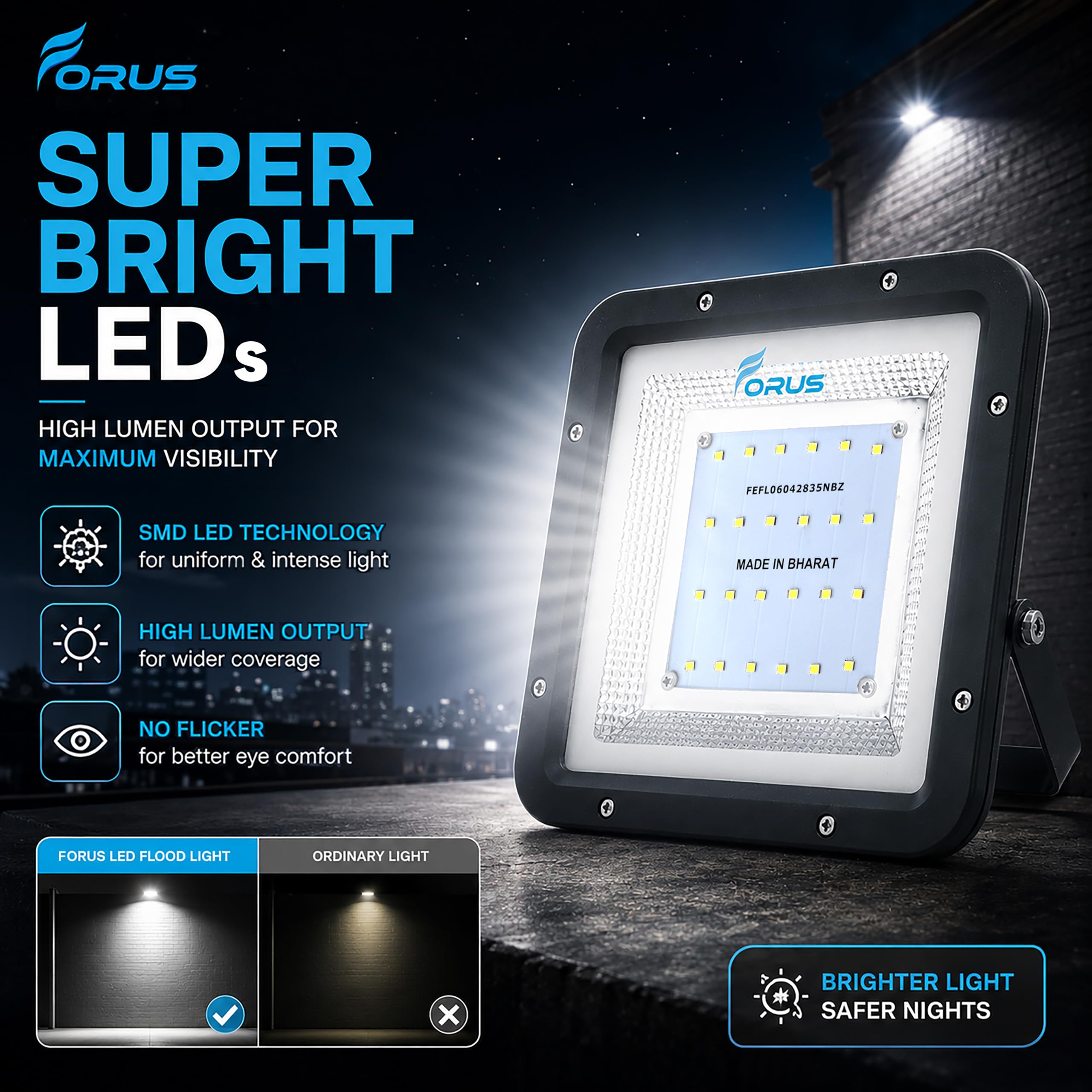 Forus 50W LED Flood Light 4 Years Warranty, IP67 Waterproof Outdoor LED Flood Lights, High Mast Focus Light, Halogen Floodlight for Factory, Garage, Parking, Garden,Shop,Warehouse,Tent, Cool White 1PC 4
