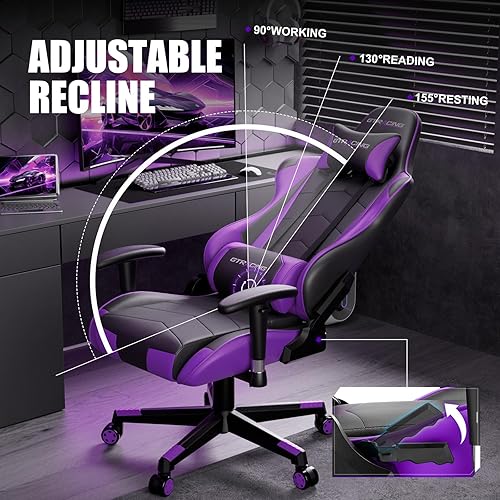 Miniatura 7 de GTRACING Silla de juegos, silla ergonómica de oficina para computadora con soporte lumbar y reposacabezas, silla giratoria de videojuegos con altura