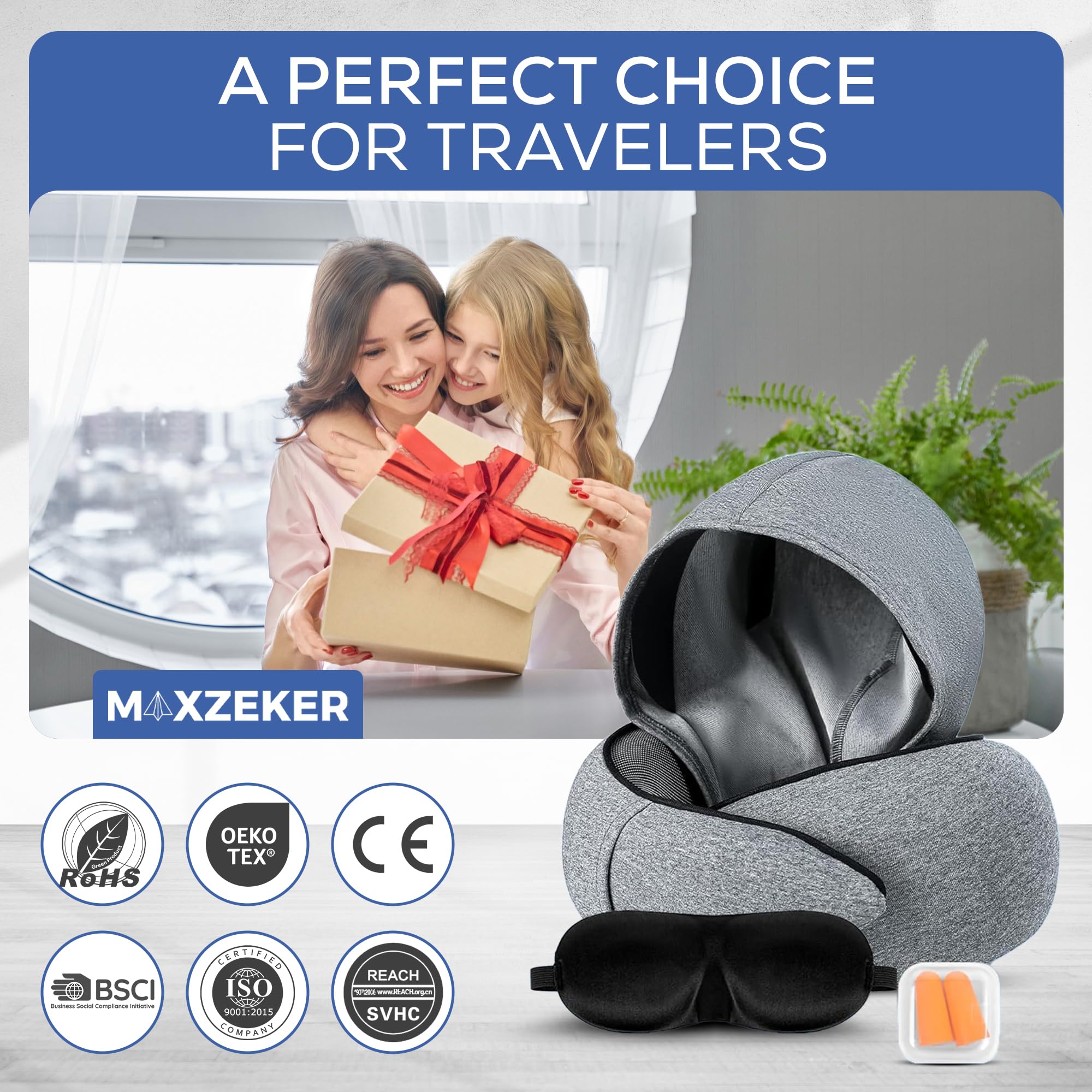 Almohada de avión para un vuelo largo – Almohada de viaje de espuma viscoelástica. Funda lavable, cómoda y transpirable. Bolsa de transporte. Almohadas de cuello de viaje para aviones, lo 8