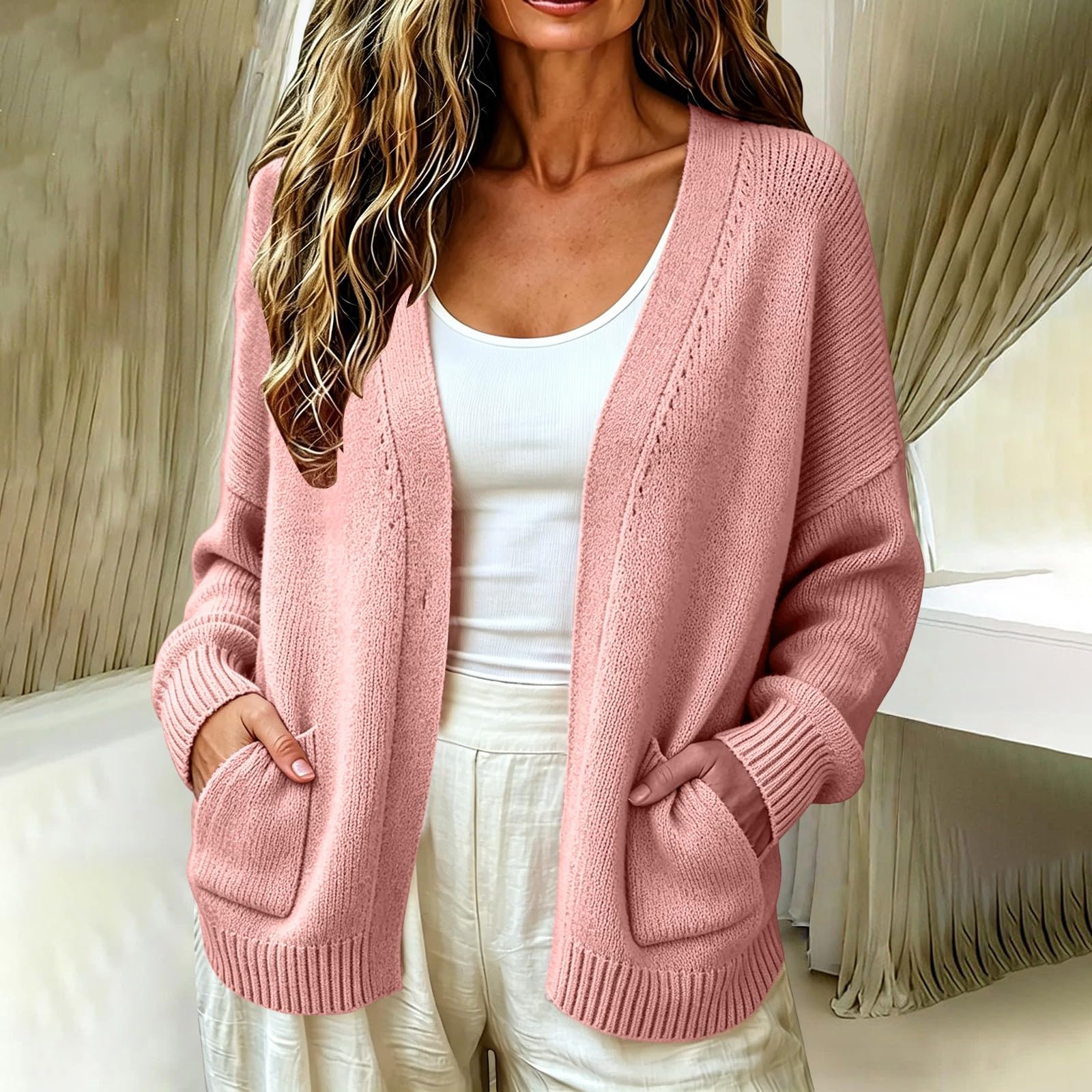 Generisch Cardigan corto da donna, lavorato a maglia, leggero