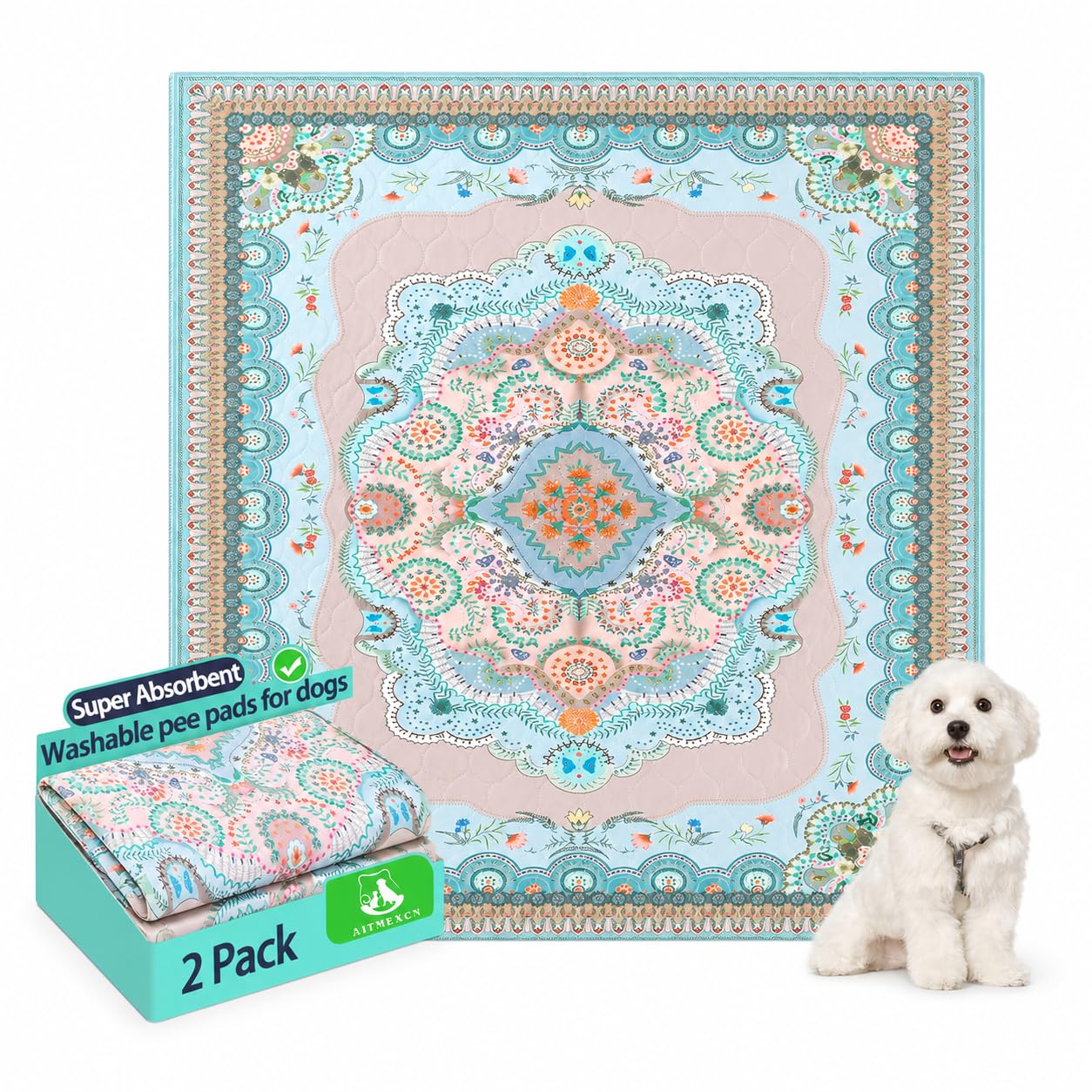 Aitmexcn Almohadillas lavables para orina para perros, reutilizables, 24 x 48 pulgadas, impermeables, bohemias, para cachorros, cobayas, conejo, altamente absorbentes, ultrasuaves, antideslizantes,