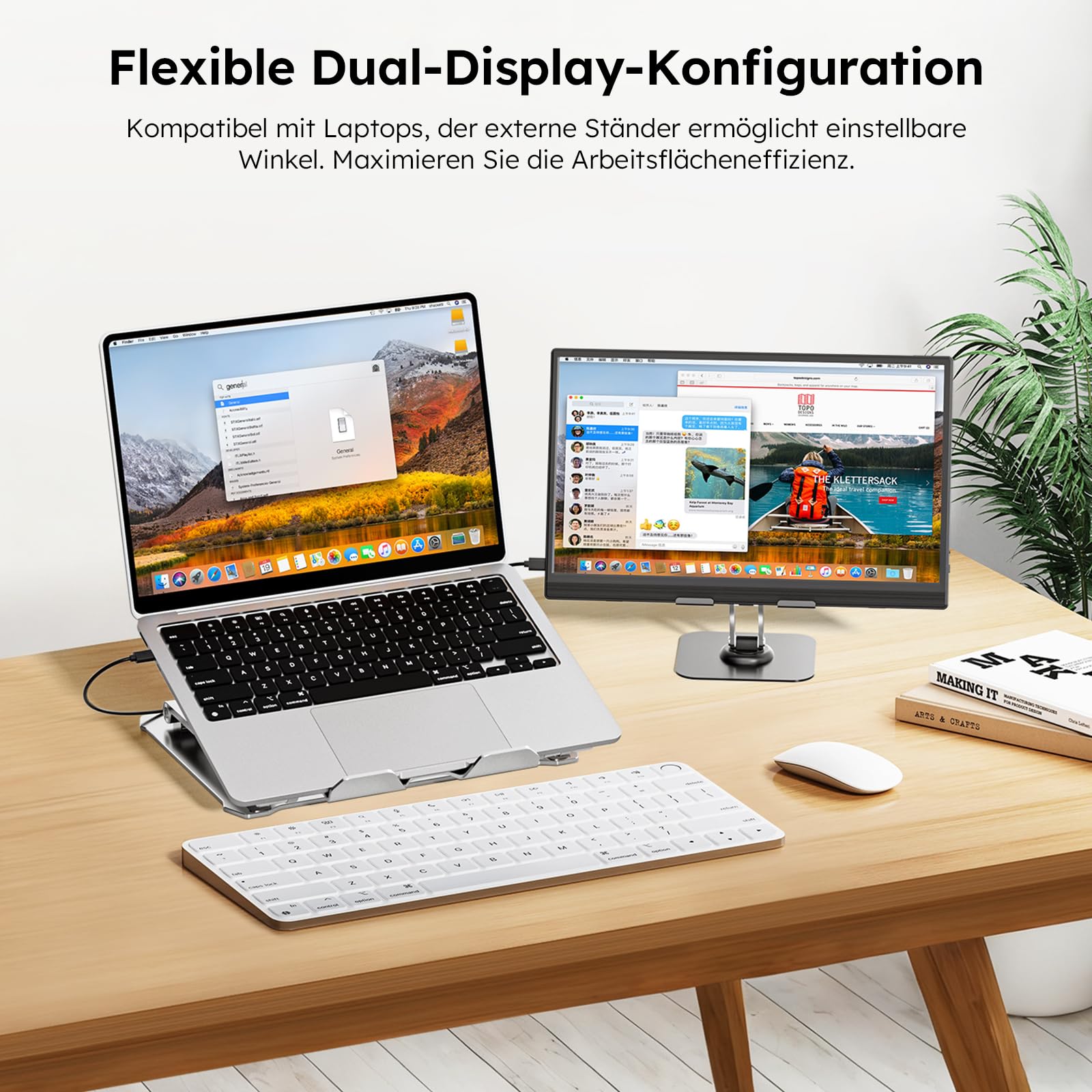 Przenośny monitor 15,6" ze stojakiem, FHD 1080p przenośny monitor do laptopa | Ultra-cienki monitor IPS z regulowaną podstawą i głośnikiem, USB-C i mini HDMI, do laptopa/komputera/Mac