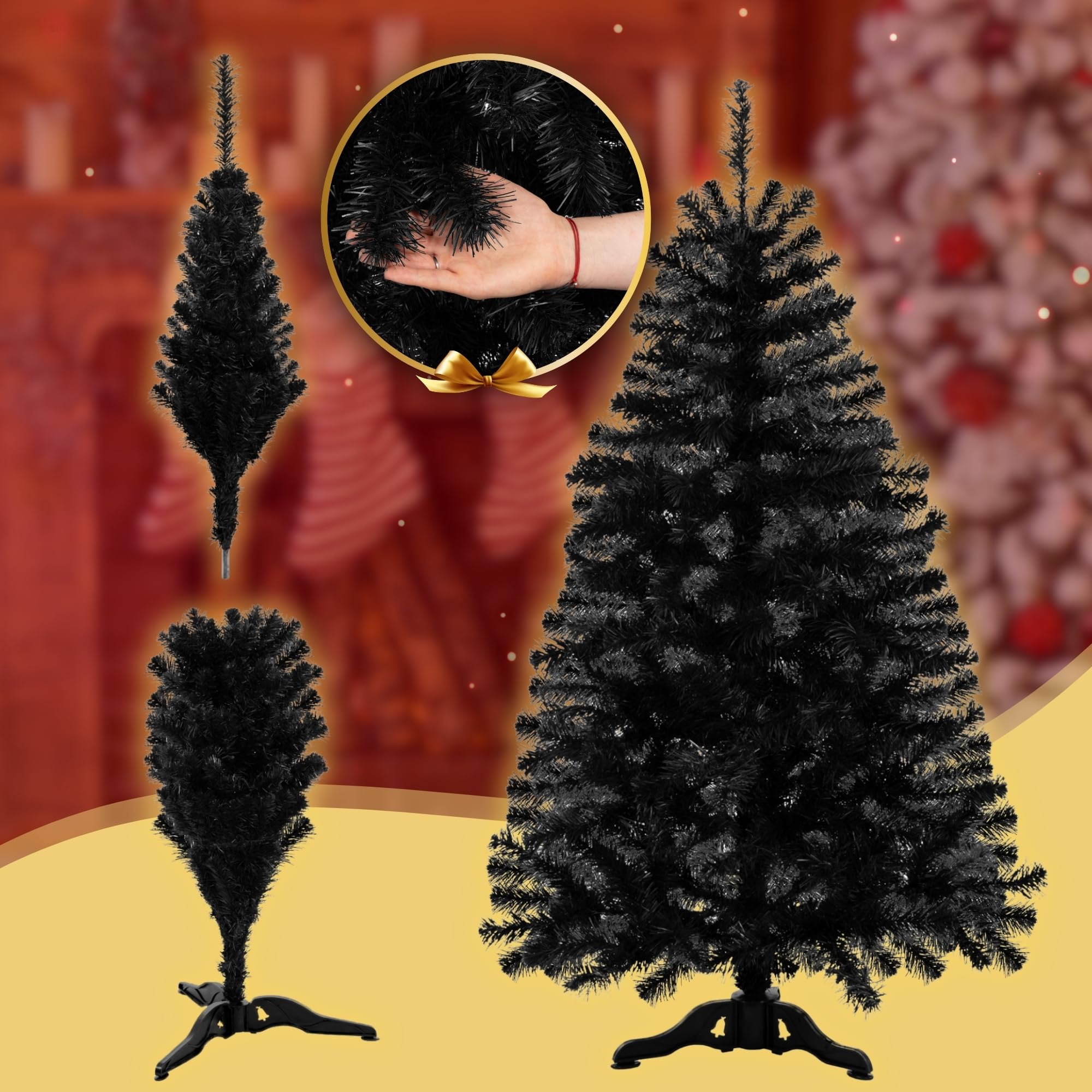 Springos Albero di Natale artificiale 150 cm – Albero di Natale nero Premium Deluxe, denso e realistico come reale, con robusto supporto e cartone, albero di Natale artificiale moderno per decorazioni