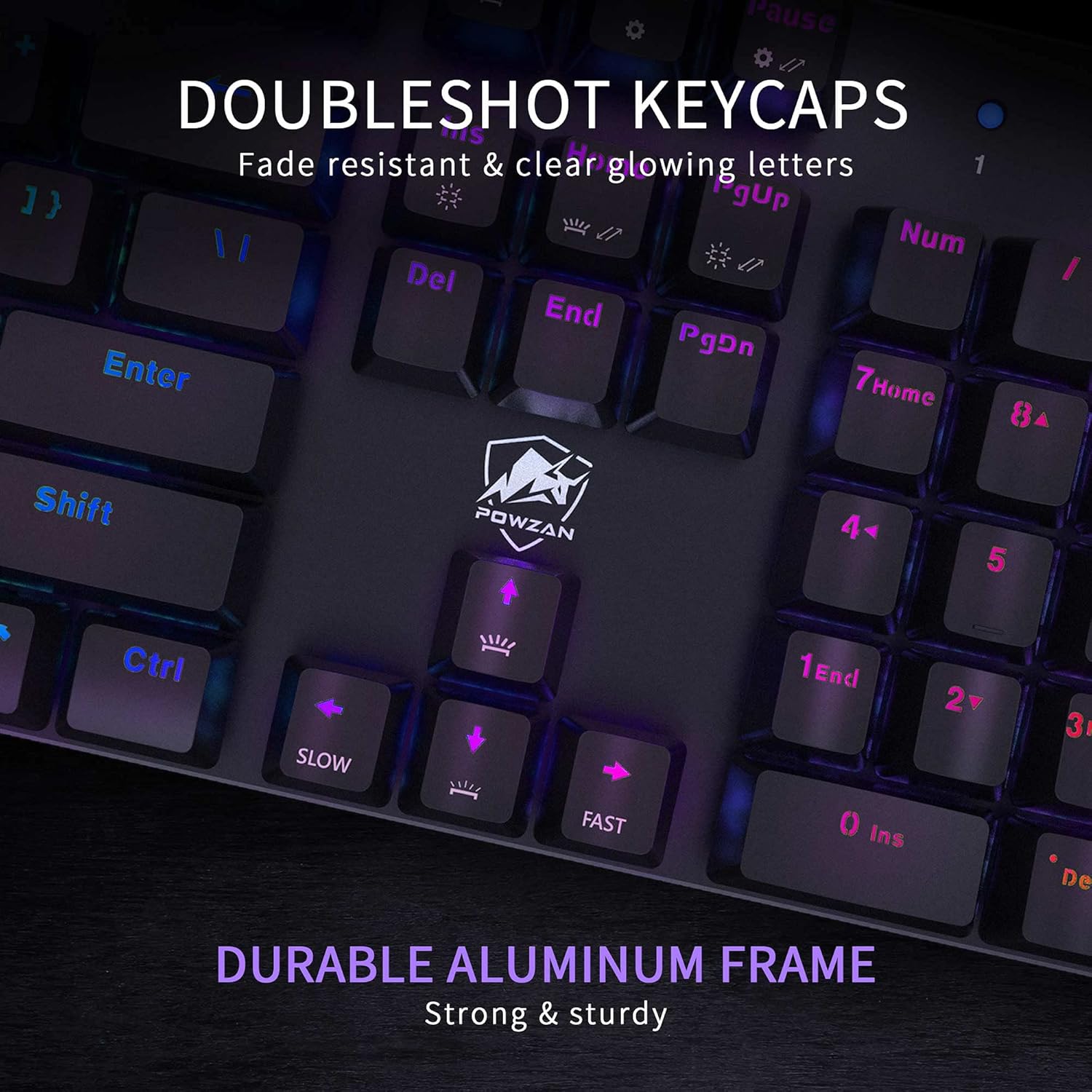 POWZAN Mechanical Optical Gaming Keyboard Wired - RGB LED Rainbow Backlit Light Up Key with Tactile and Clicky Blue Switch for Computer, Windows PC Gamers - 104 Keys Full Size, Aluminum Black : Video Games