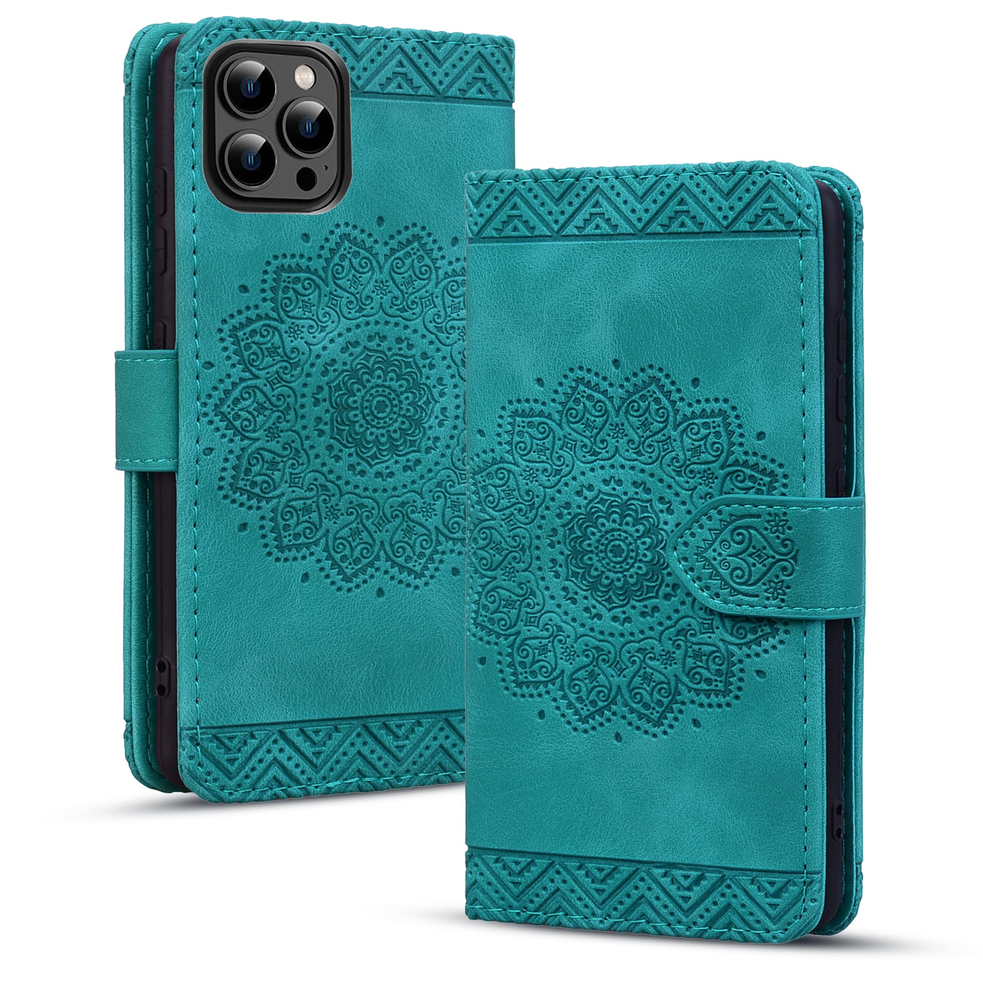 Rosbtib Case for iPhone 16 Pro Max Case Mandala Embossed Leather Case with Magnetic Closure Stand Function Card Slots Cover for iPhone 16 Pro Max 6.9 inch 2024