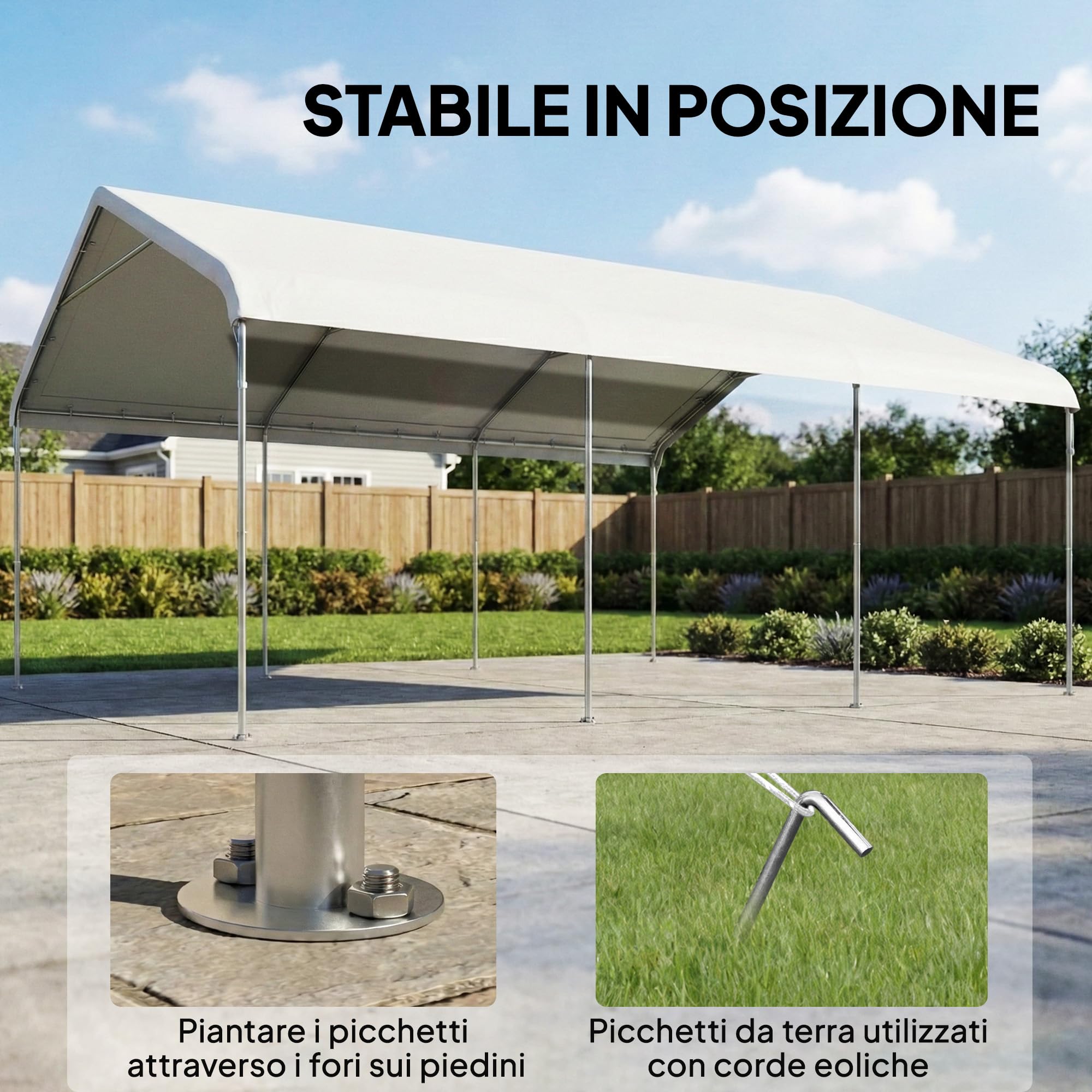 Outsunny Tettoia Auto 5x6 m Acciaio Zincato UV Resistente Tenda Garage SUV Camion Moto Crema