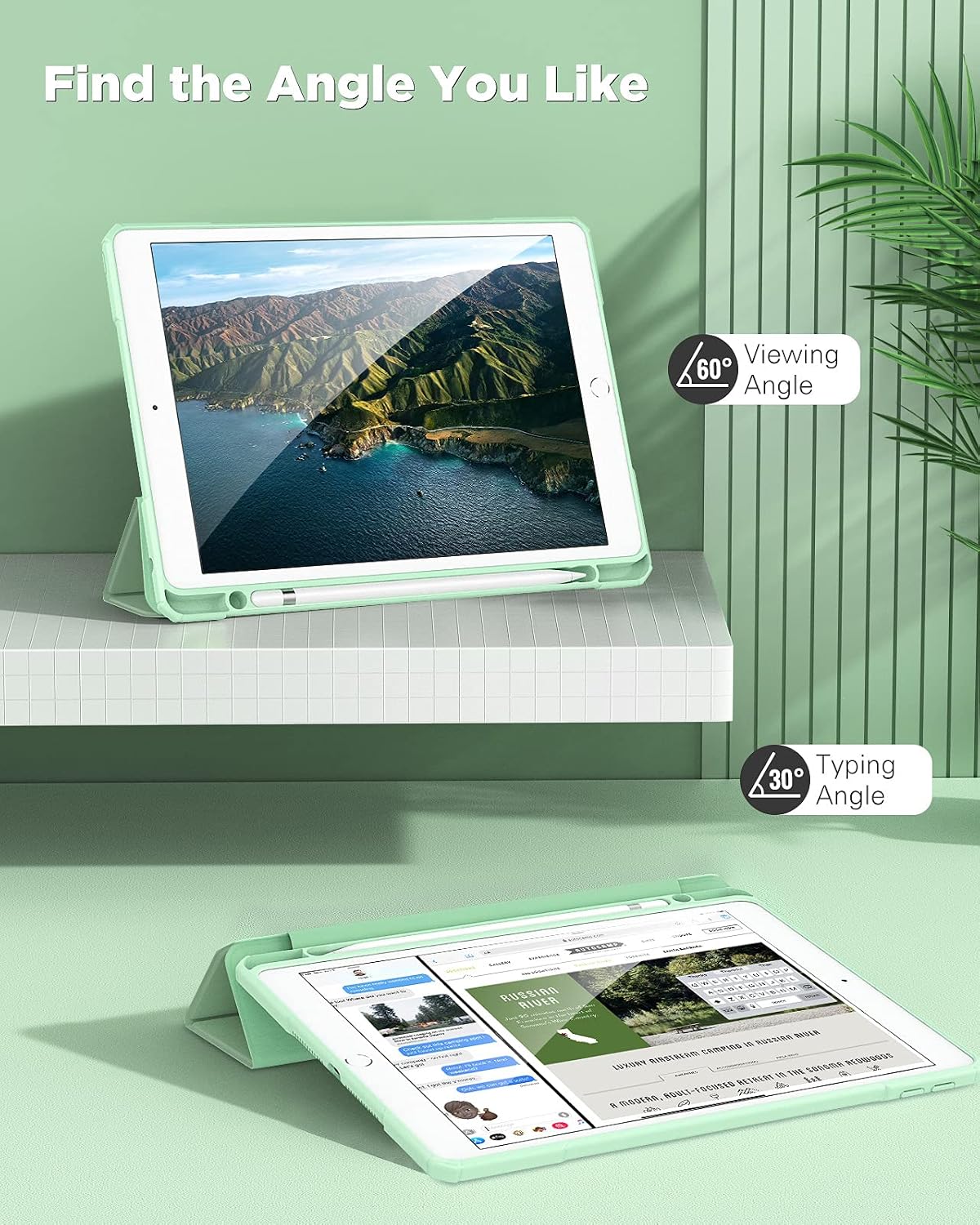 TiMOVO Case for iPad 9th Generation 2021/iPad 8th Generation 2020/iPad 7th Generation 2019 10.2 inch with Pencil Holder, Slim Protective Cover with Clear Back Shell, Auto Wake/Sleep, Green