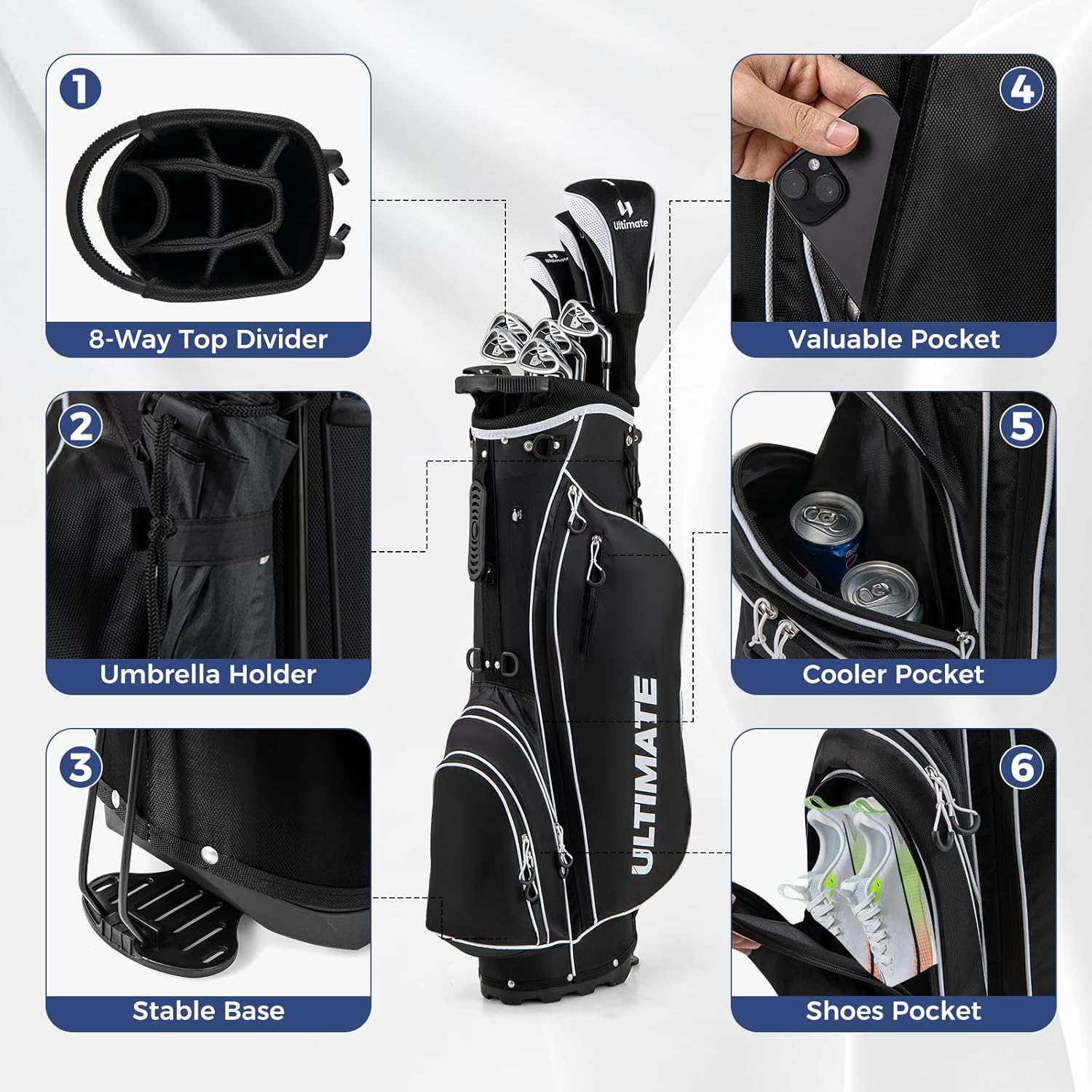 ULTIMATE Men's Golf Club Set, 9-10-Pieces Complete Golf Clubs Set for Men w/ #1 Driver, #3 Fairway Wood, #4 Hybrid w/ 3 Headcovers, #6/#7/#8/#9 Irons, Pitching Wedge, Putter