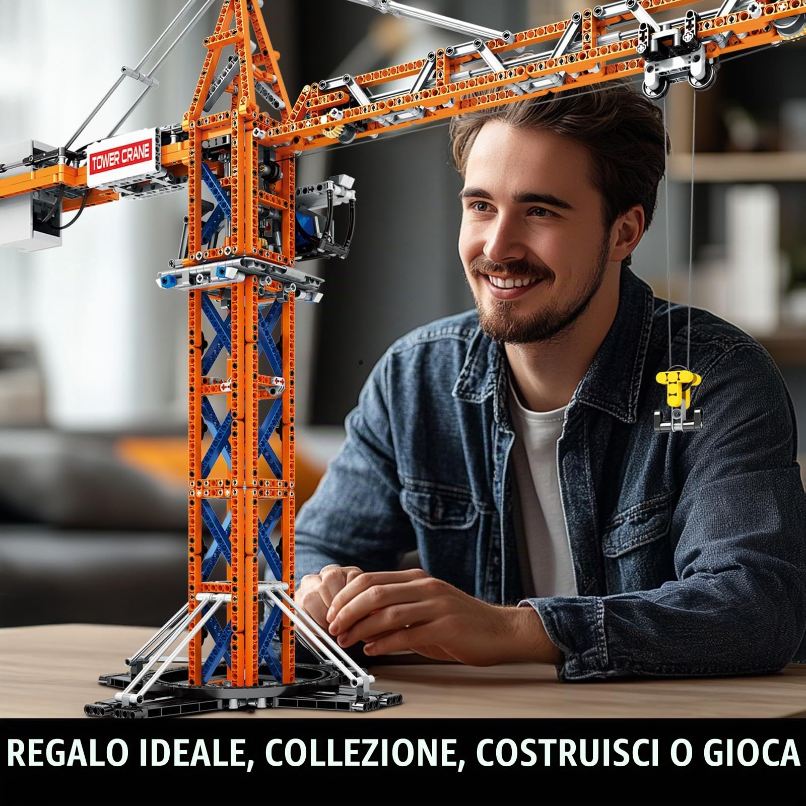 Reobrix Kit modello di gru a torre RC con doppio motore, 1176 pezzi, giocattolo per adulti, regalo per uomini e amanti dei macchinari edili 22013