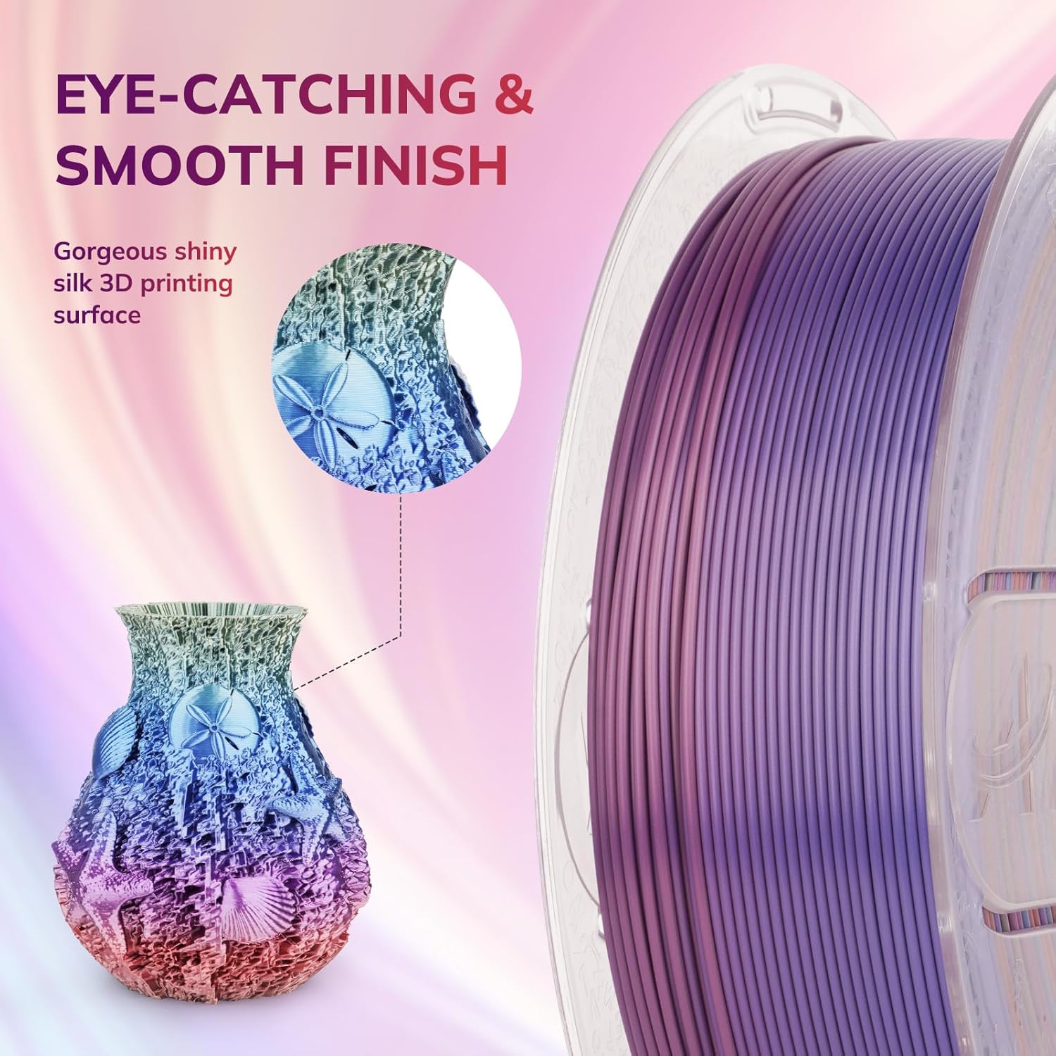 AMOLEN 3D Printer Filament, Silk PLA Filament 1.75mm, Shiny Cosmic Rainbow PLA, Gradient Colors Change Fast Printing PLA for Most FDM 3D Printer, 3D Printing Filament, 1kg - Image 3