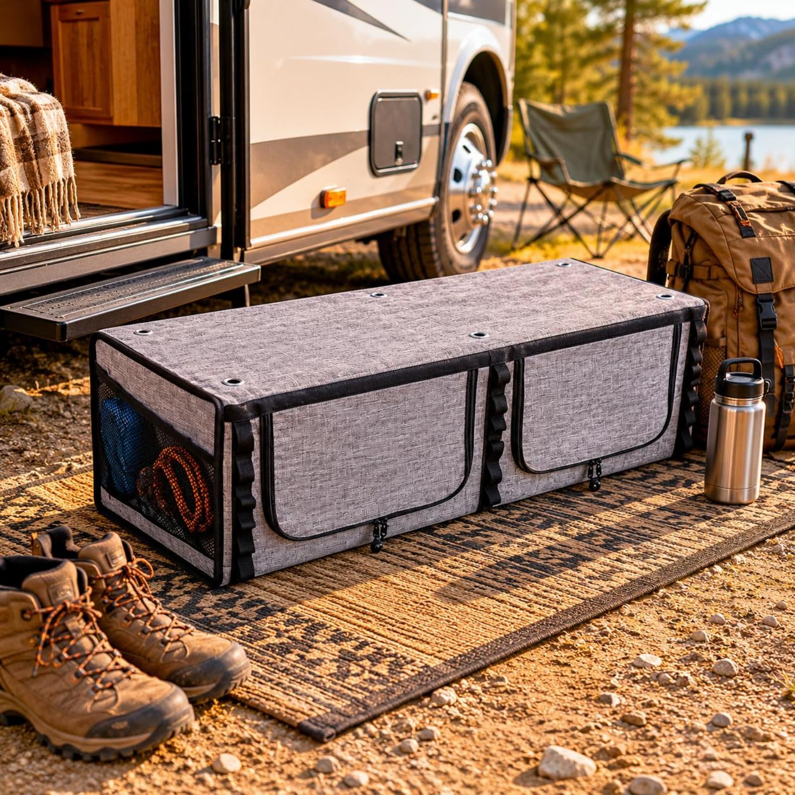 Qianly Cabinet Rangement RV 36 Pouces Compartiments Zippés Organisateur Suspendu Pliable Panneaux en Rangement Souple Zippé pour Camping-Car, Gris