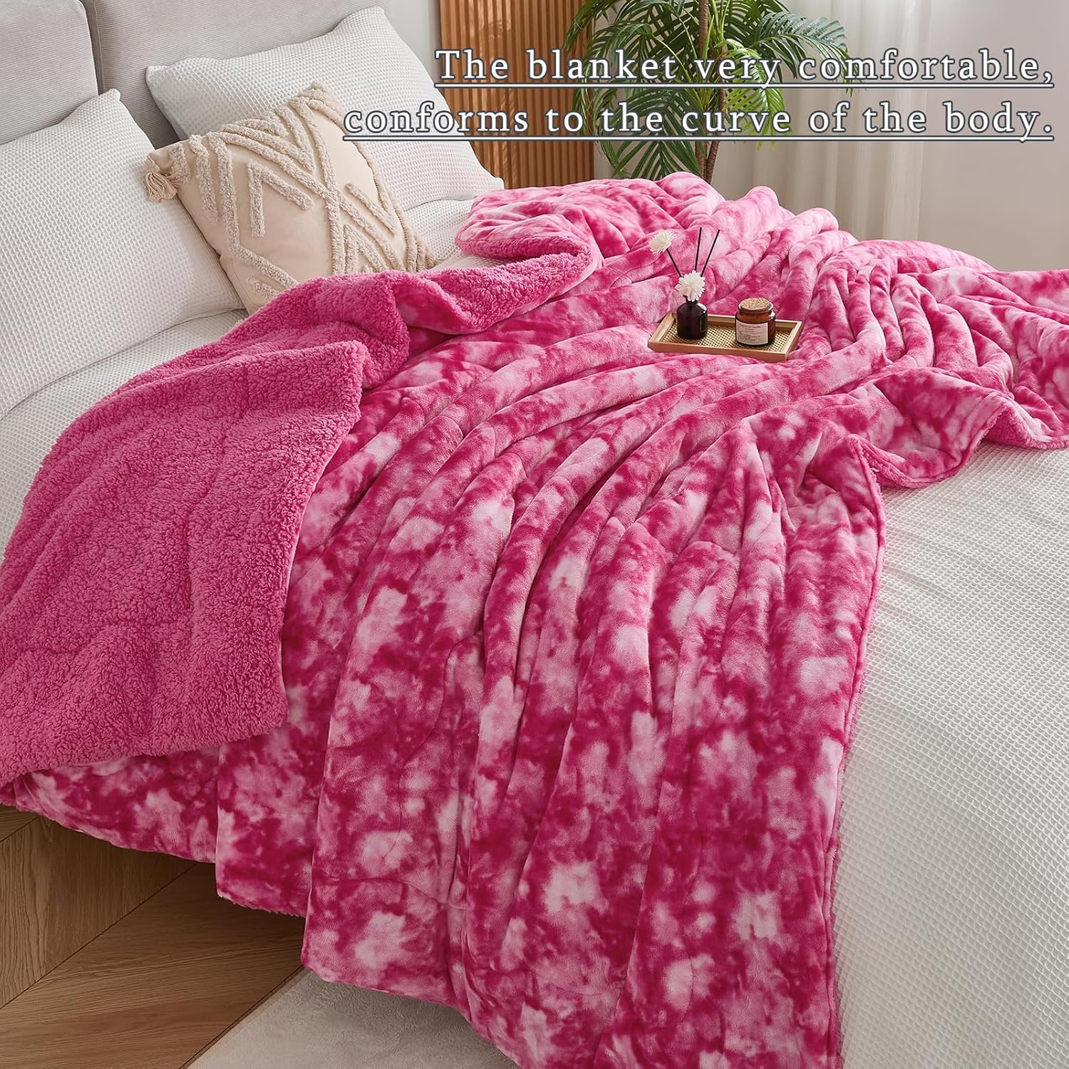 CHOSHOME Sherpa Fleece Blanket- Thick Warm Blanket for Winter, Soft Fuzzy Plush Blanket for Bed, Couch, Travel (Tie Dye Pink, Cal King 96" x 102") - Image 4