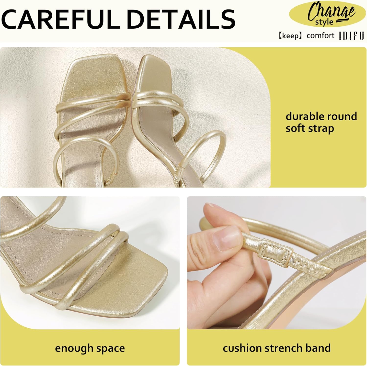 IDIFU IN3 High Heels Strappy Chunky Block Heels Square Toe Three Strap Slip On Heels Comfortable Slides Heeled Sandals Sexy Wedding Party Dress Shoes Open Toe Mules Heels for Women - Image 5