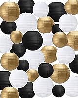 Vista 22 de Treela 48 linternas de papel para decoración de fiesta, decoración de papel redondo chino de 4/6/8/10 pulgadas, lámparas colgantes asiáticas