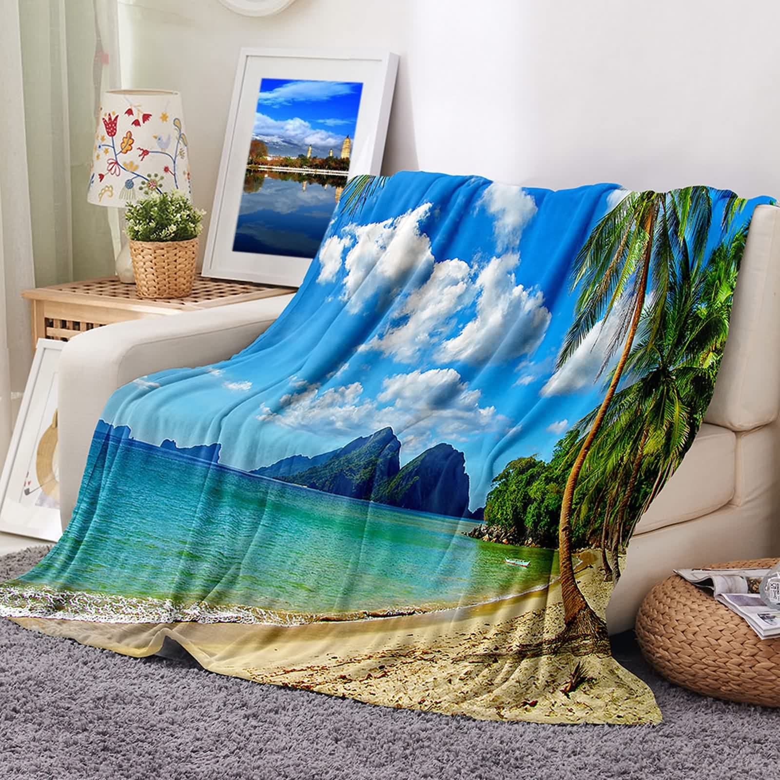 Couverture chaude hiver flannel 180x220cm grand plaid doux pour lit de chambre et sofa