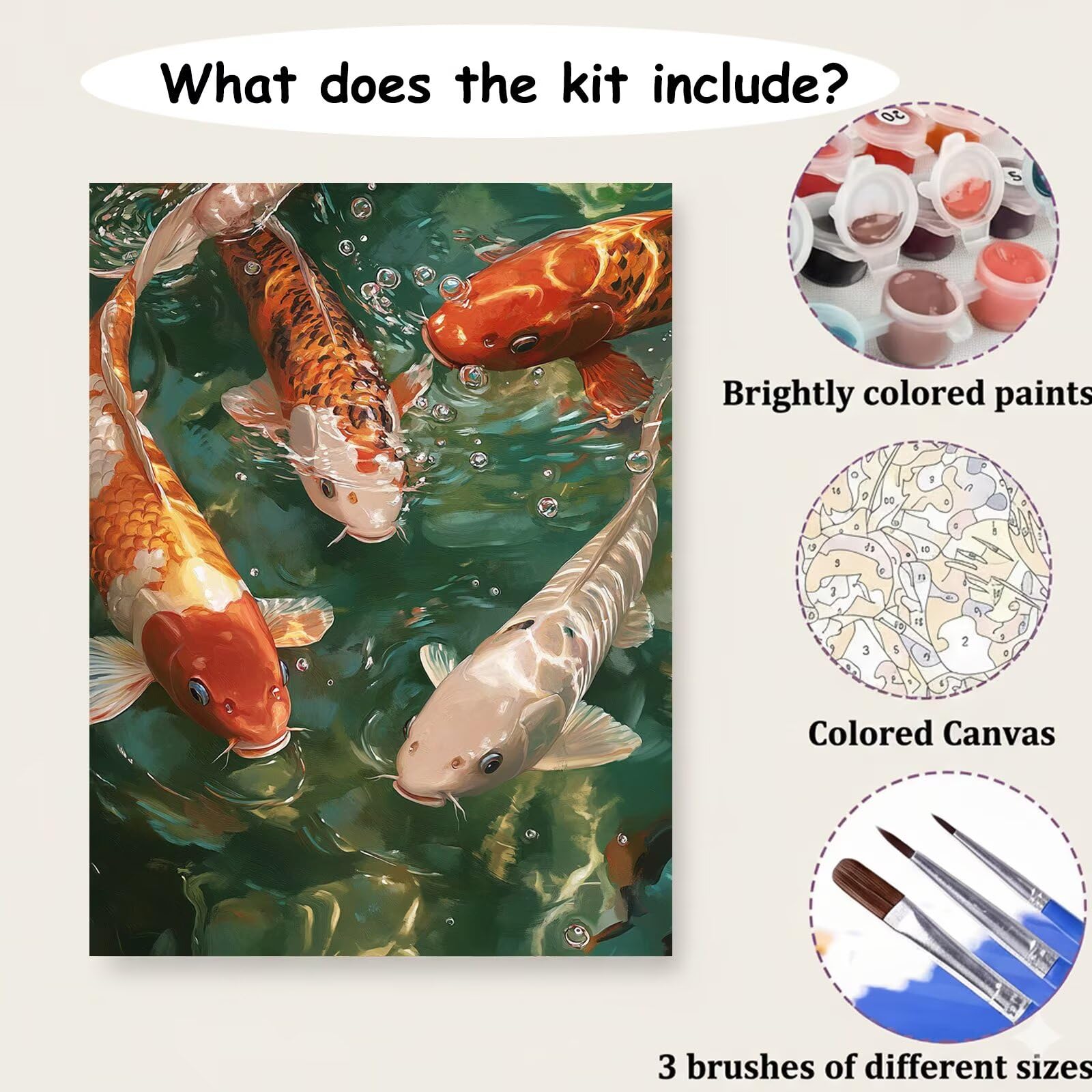 Dipingere con i Numeri Adulti Carpa koi, Kit di Pittura a Olio su Tela DIY con Pennelli Pittura a Pigmento Acrilico, Paint by Numbers Paesaggio Disegno, Regalo Creativo 70x100cm (Senza Cornice)-#877k