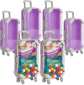 Mini Suitcase Party Favor Box - Candy Boxes Party Favors 6 Pack of Miniature Plastic Rolling Suitcase with Transparent Lid - 2.95"1.38"x6.7" Travel Theme Doll Suitcase, Lash Boxes & Candy Box (Purple)