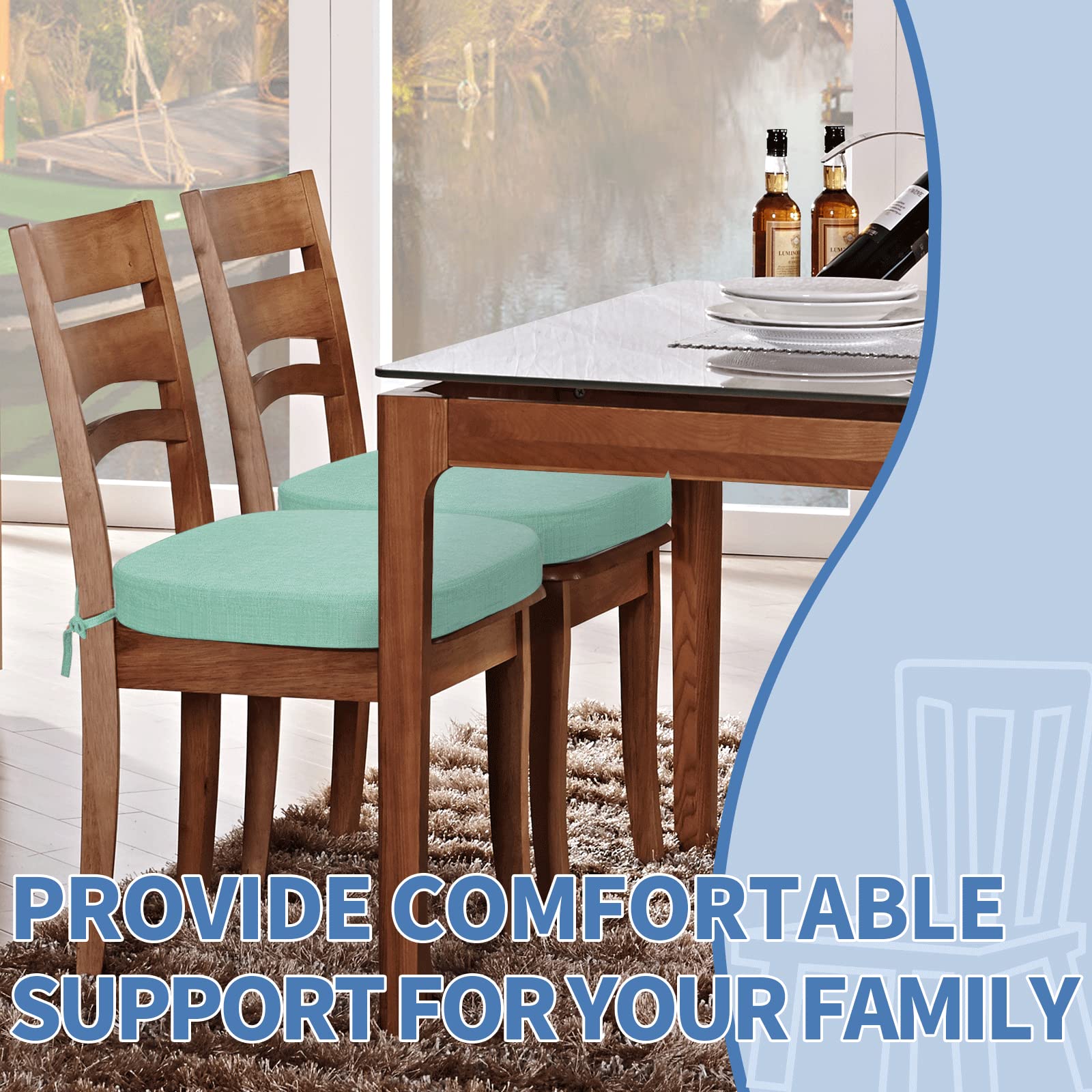 BUYUE Original Linen Thickened 2.5" Dining Chair Cushions Set of 4, U-Shape High Density Foam Comfortable Chair Pads for Kitchen, Slip Resistant Indoor Seat Cushions (4 PCS, Light Green)