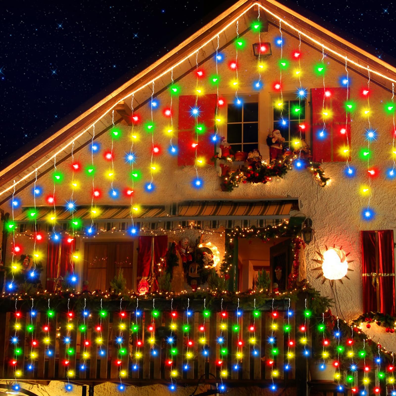 131FT 1440LED Weihnachtsbeleuchtung - Outdoor wasserdichte Vorhang-Lichterkette mit 8 Modi, Timer für Urlaub, Hochzeit, Party, Dekoration (mehrfarbig)