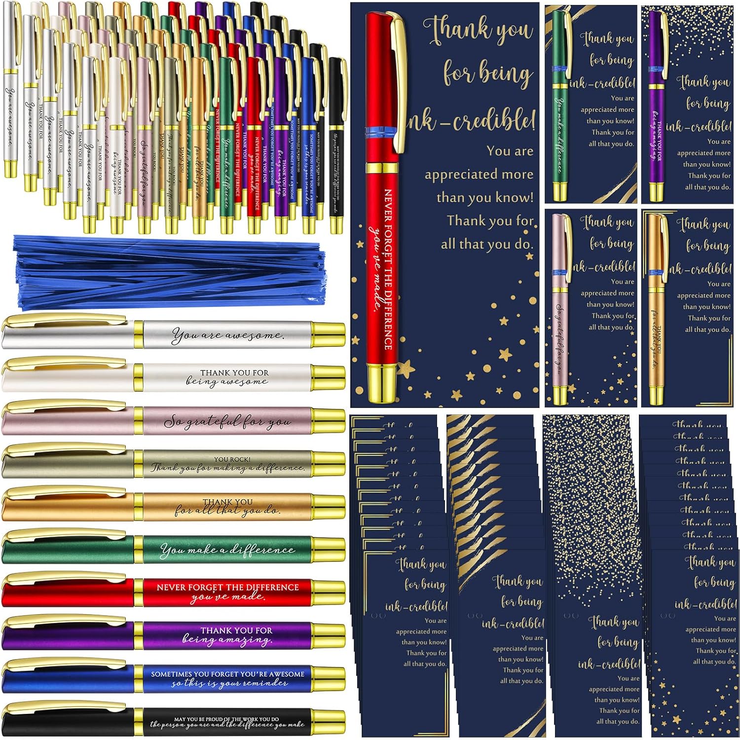 Sayglossy 60 Sets Employee Appreciation Gifts Inspirational Ballpoint Pen with Thank You Greeting Card for Staff Recognition Coworkers Teachers Thank You Gifts (Inspirational)