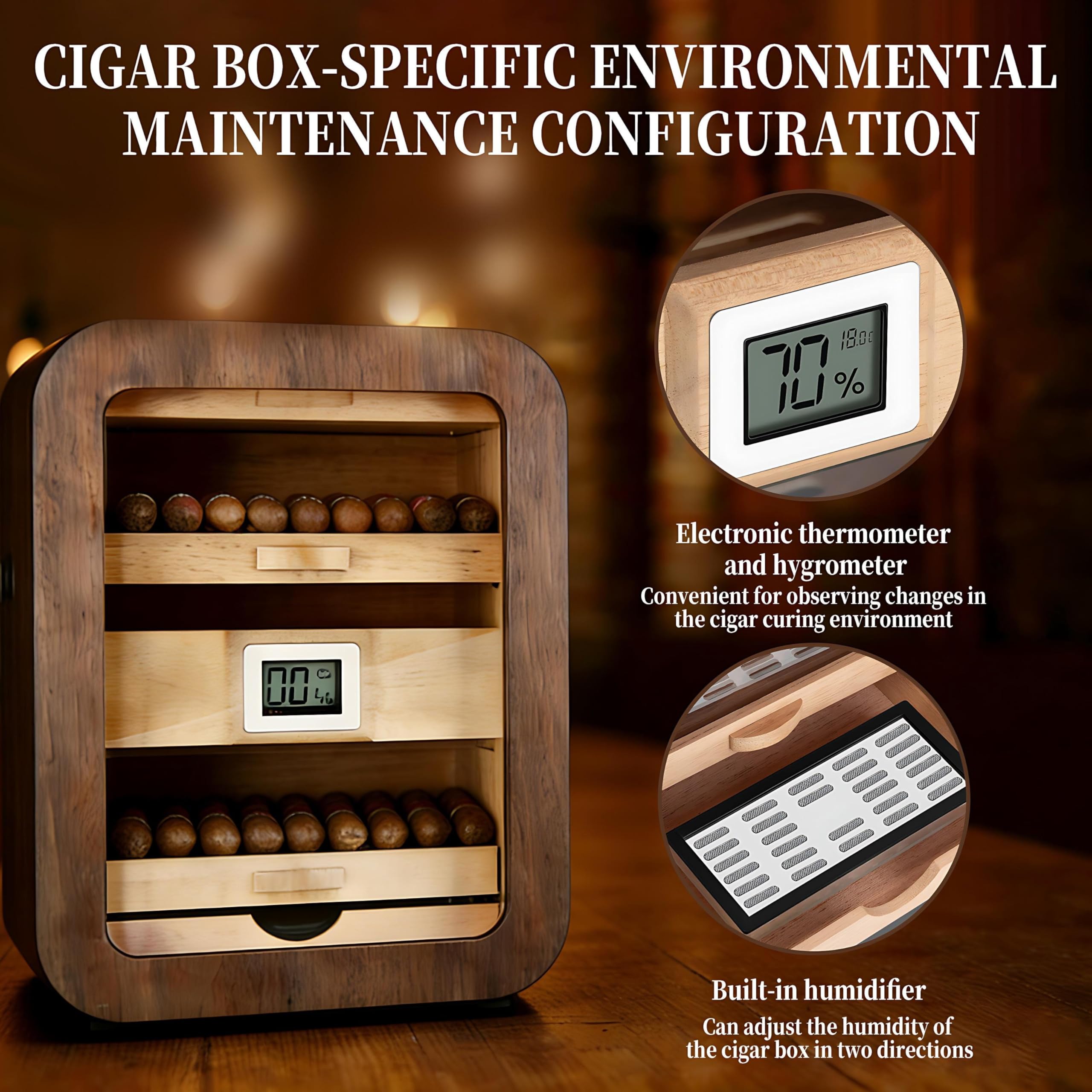 Humidor Na 110 Cygar, Szafka Na Cygara, Przechowywanie Cygar, Konstrukcja Z Czystego Drewna, Szyba O Wysokiej Przejrzystości, Warstwowa Konstrukcja, Do Użytku Domowego Noskylight-Walnutwood