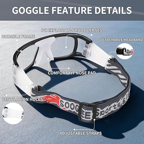 Miniatura 5 de N/A" Gafas deportivas para hombre, para raquetbol, baloncesto, fútbol, gafas protectoras, lentes de choque y colisión, reemplazables