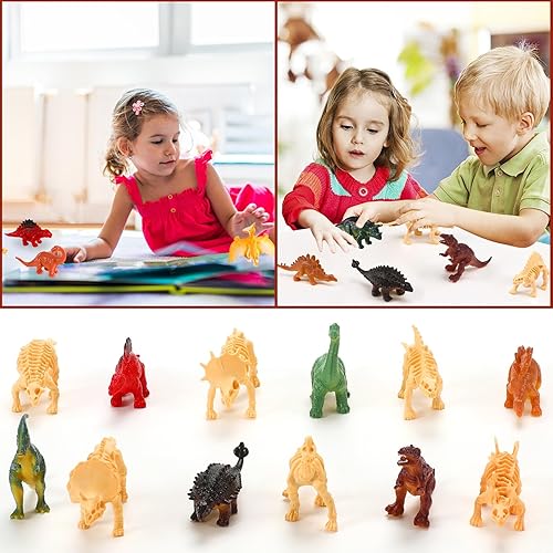 Miniatura 6 de UPINS 24 piezas de juguete de esqueleto de dinosaurio de 3.5 pulgadas surtidas figuras de dinosaurios y esqueletos fósiles de dinosaurios con caja