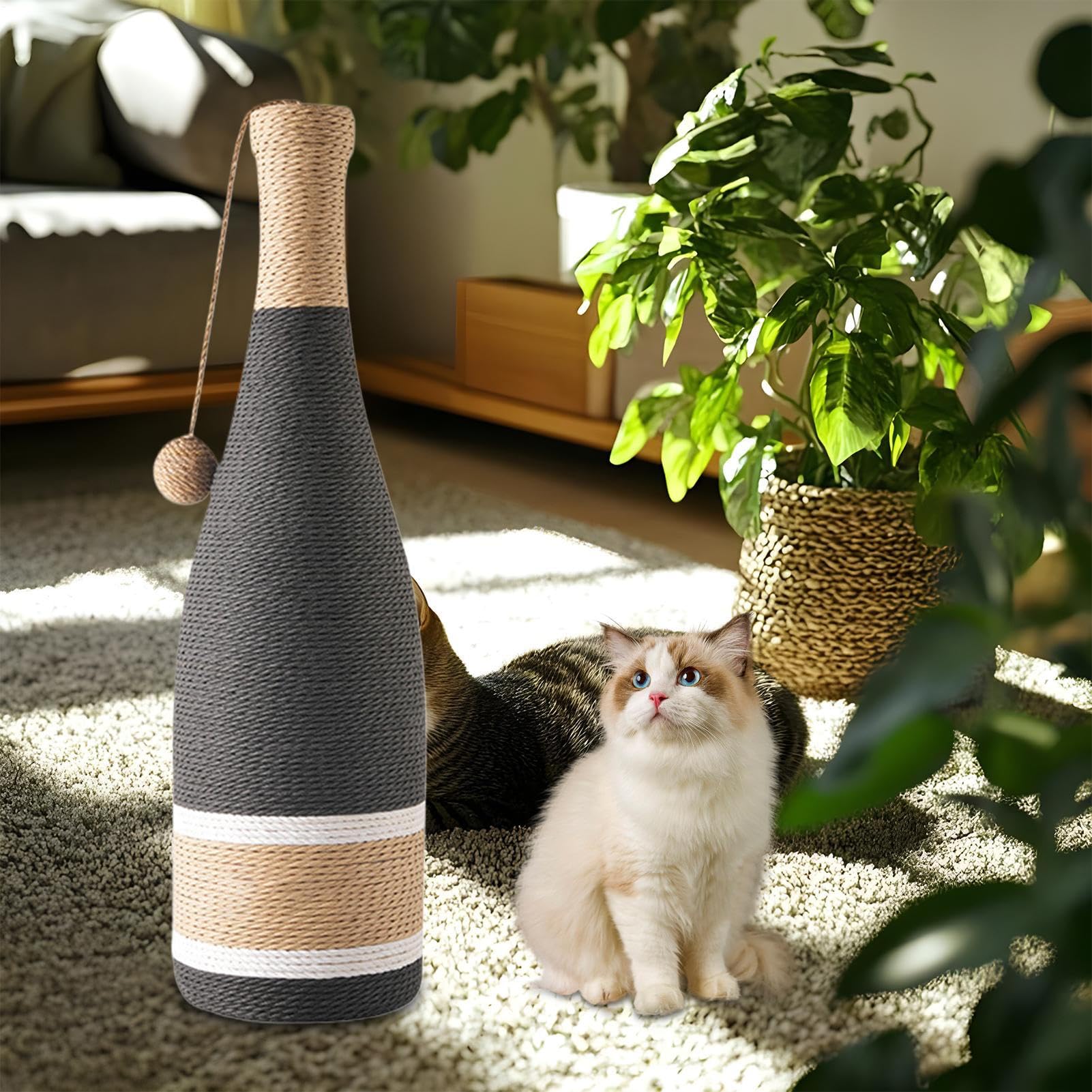 Rascador para Gatos Accesorio Vertical De Botella De Vino Natural con Bola | Rascador Para Gatitos Estimulación Mental Simulación Ejercicio Hogar Exterior Suelo Juego