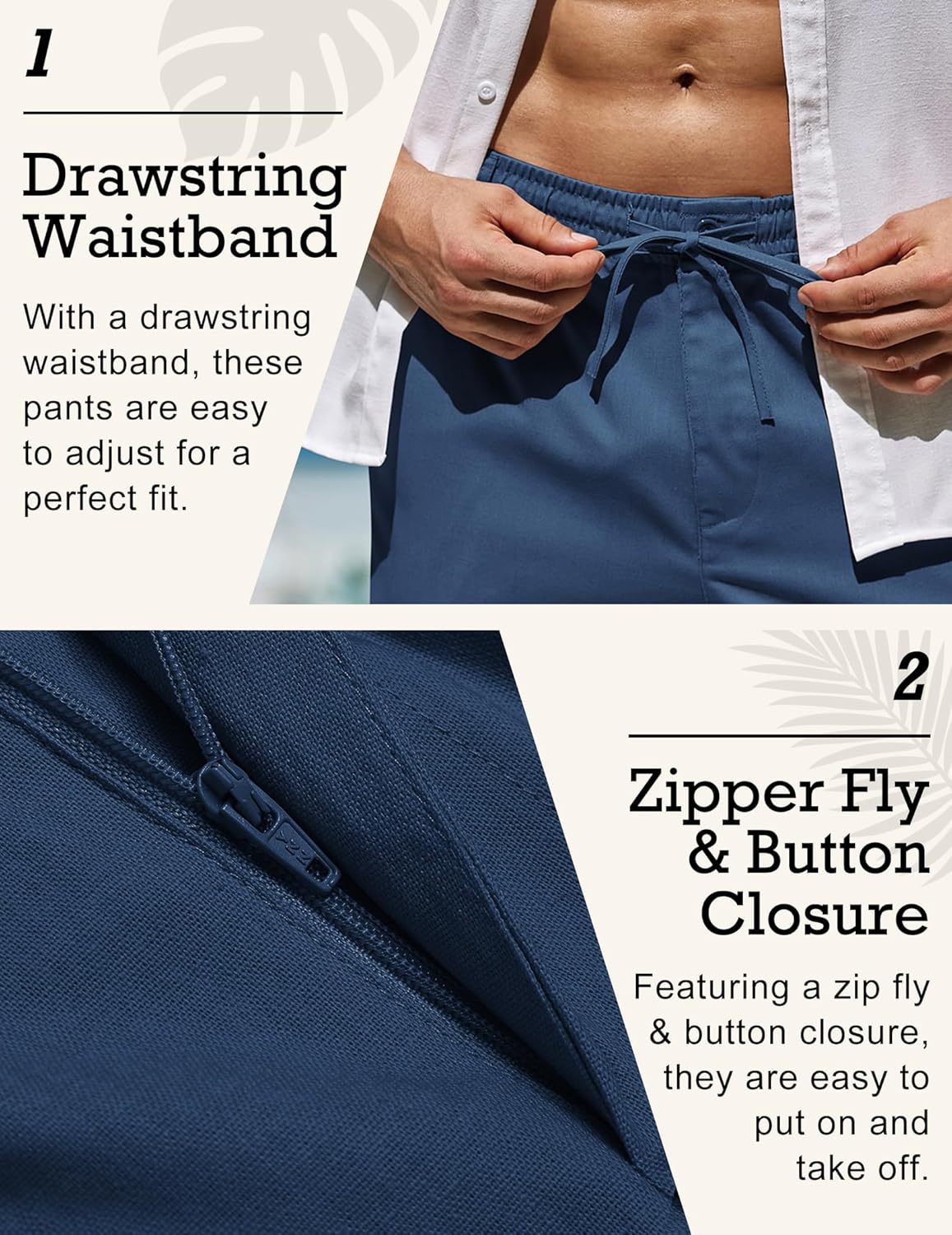 COOFANDY Men's Linen Pants Casual Beach Summer Pant Elastic Waist Drawstring Lightweight Trousers - Image 4