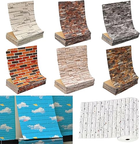 Miniatura 4 de 27.6 x 39.4 pulgadas de ladrillo sintético para despegar y pegar, panel de pared suave e impermeable para decoración de habitación del hogar, color