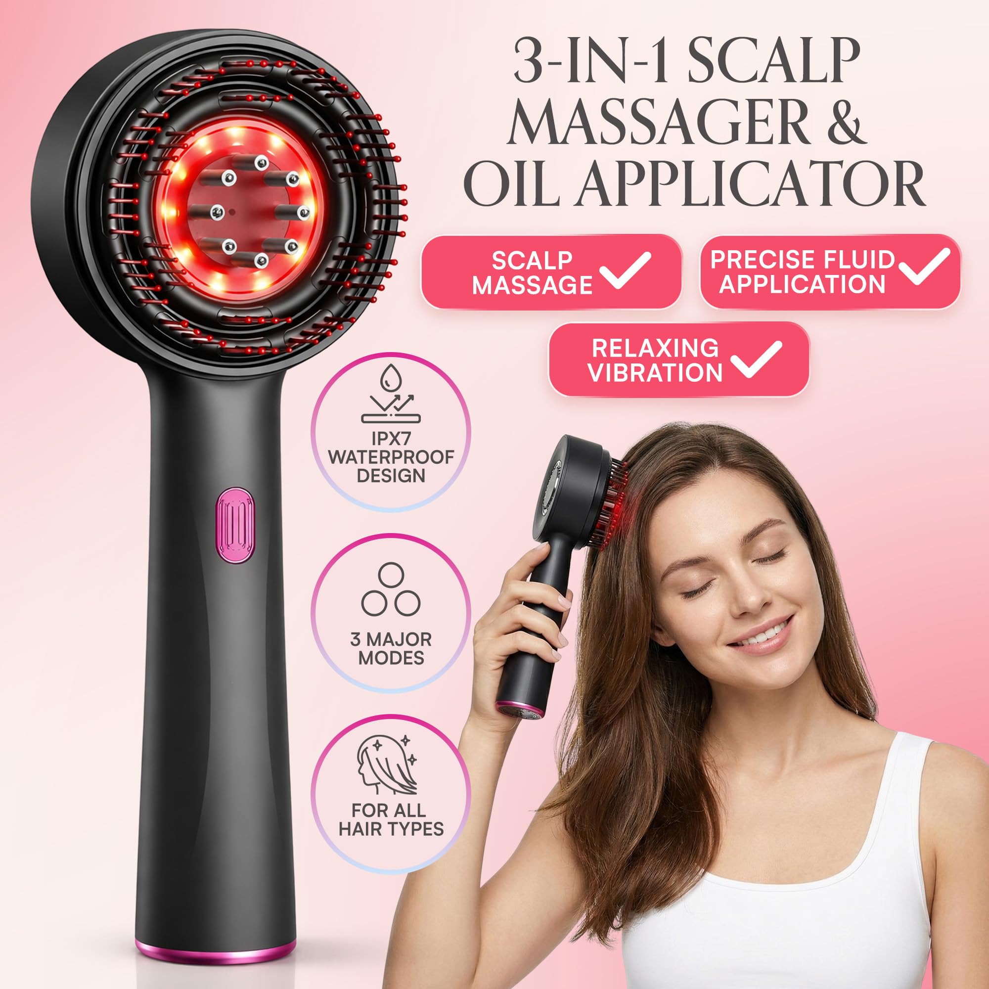 Satorix Electric Scalp Massager 3-in-1 – Cordless Head Massager & Hair Oil Applicator, Refillable Tank, IPX7 Waterproof Scalp Brush for Home & Travel, Women and Men