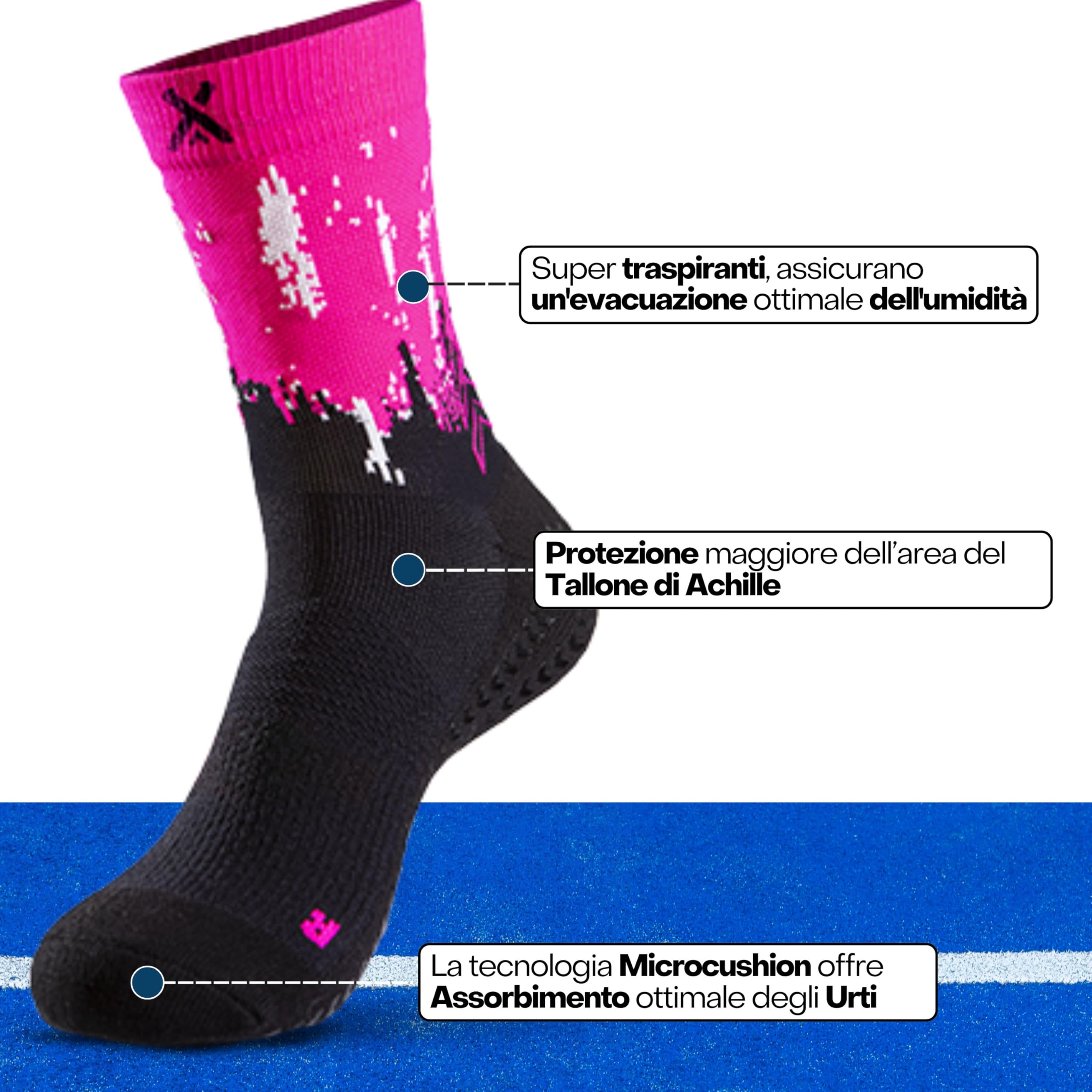 Calze Padel Professionali - Massima Stabilità e Aumento Performance - Riduzione Distorsioni - Protezione Tallone Comfort