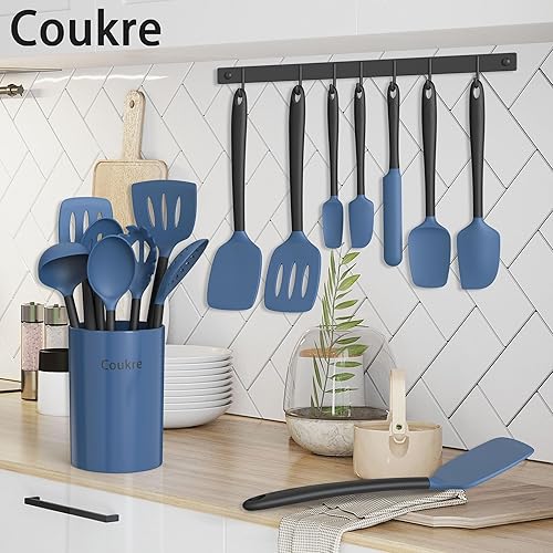 Miniatura 6 de Coukre Juego de utensilios de cocina de silicona con soporte, resistentes al calor, herramientas de cocina de grado alimenticio, espátula, cuchara y