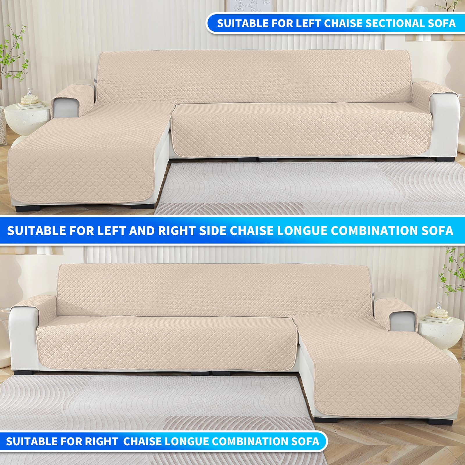 Impermeabile Copridivano 3 Posti Con Penisola, Chaise Longue Angolare, Antimacchia, Universale, Copridivano Penisola L Sinistra/Destra, Beige