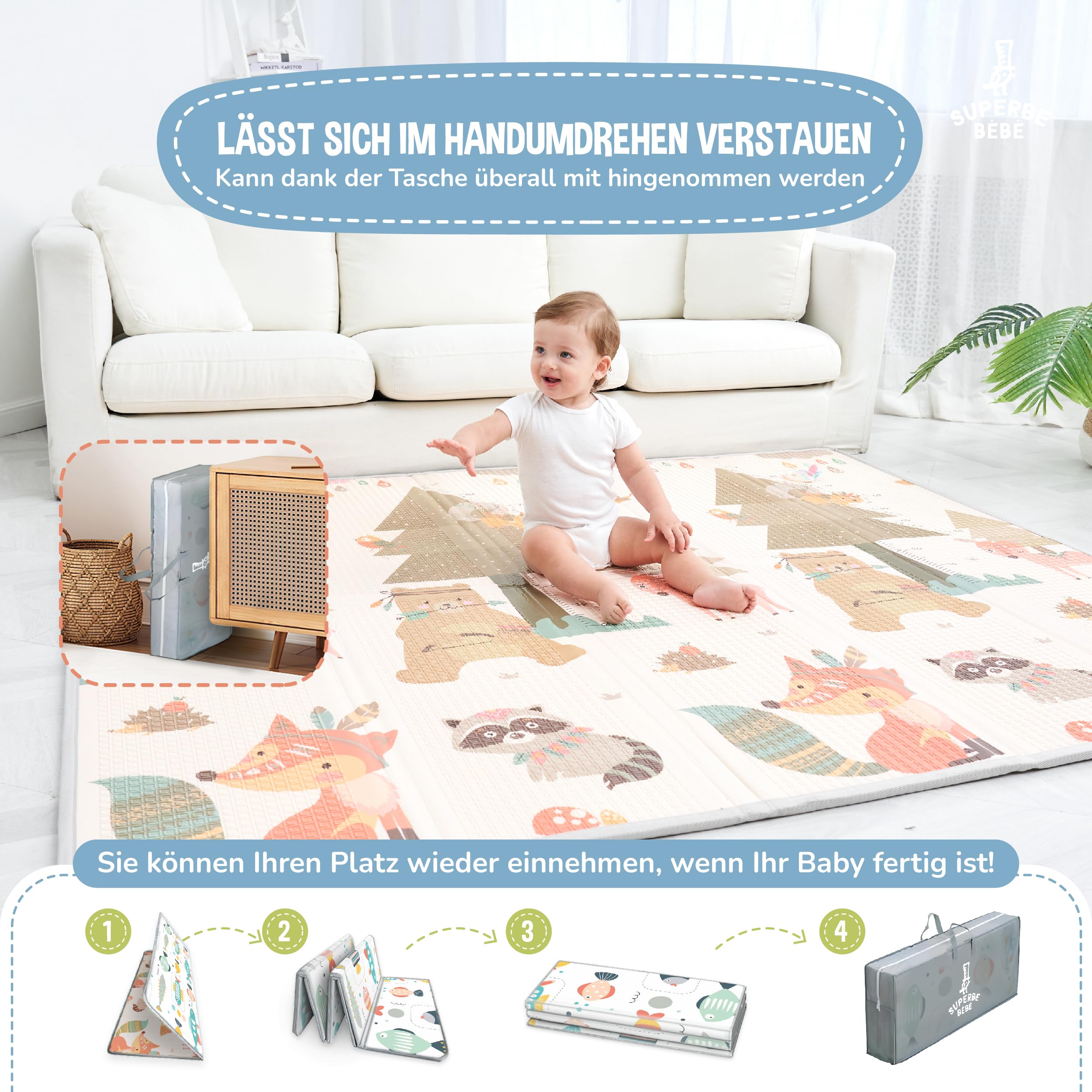 Krabbelmatte Baby Faltbar Spielmatte Kinder Spieldecke 150x180x1cm Krabbeldecke Für Baby - Babymatte Kindermatte - Schaumstoffmatte Kinderteppich- Spielteppich - Bodenmatte Kinder - Babygeschenk