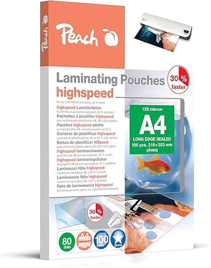 Peach PP580-22 High-Speed Laminating Pouches, DIN A4, 2 X 80 Micron