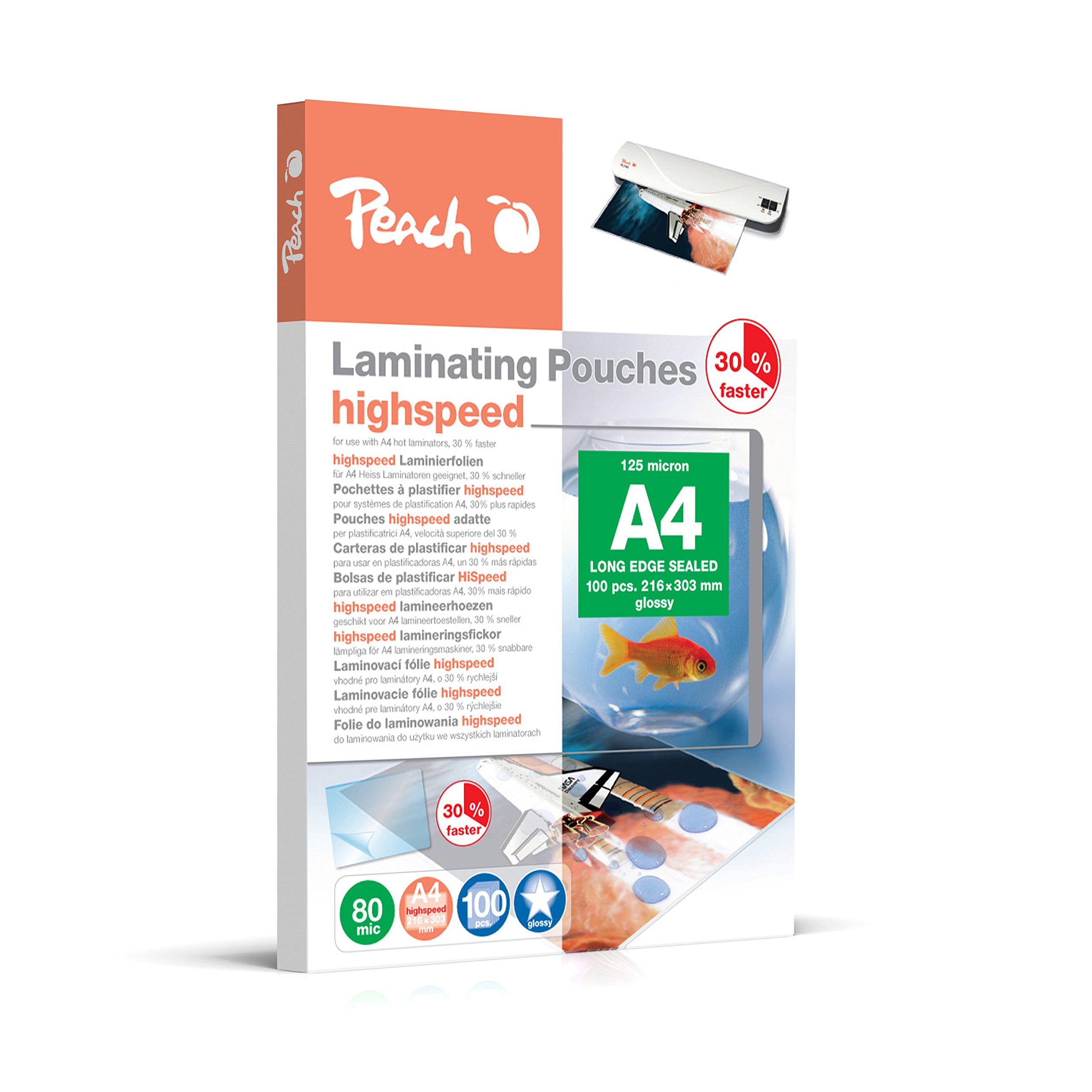 Peach PP580–22 High Speed plastifier A4, 80 mic, Express, Lot de 100